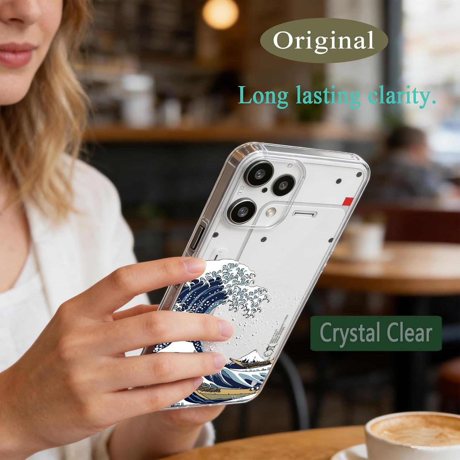 Detalle de Unov Case Compatible with Nothing Phone 3a Lite 5G Clear with Great Wave Design