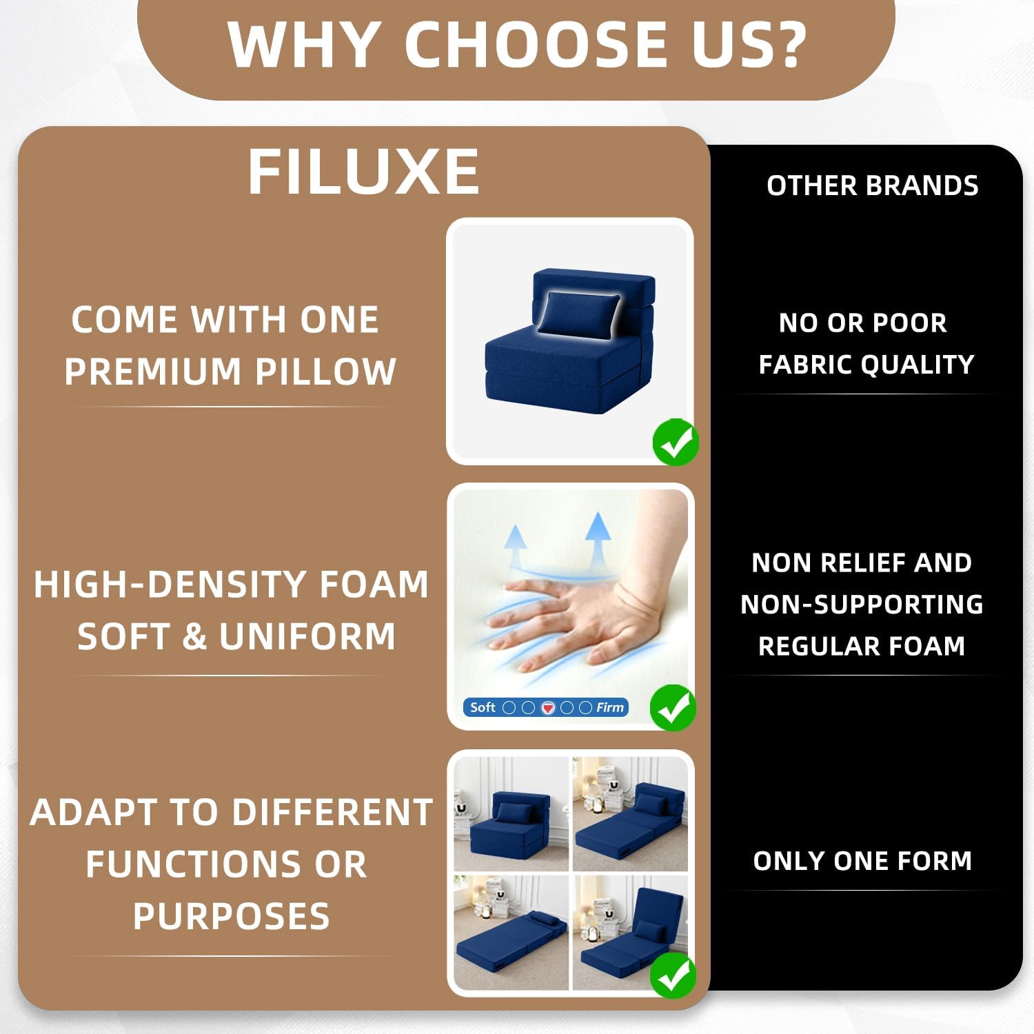 Thumbnail 5 de FILUXE FI SOFA Folding Sofa Bed, Twin, Navy Blue with Lumbar Pillow
