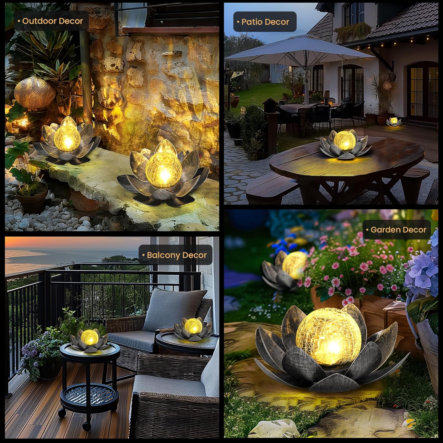 Detalle de GIGALUMI Solar Lights Outdoor Garden Ornament – Amber Lotus Flower, IP44 Weatherproof