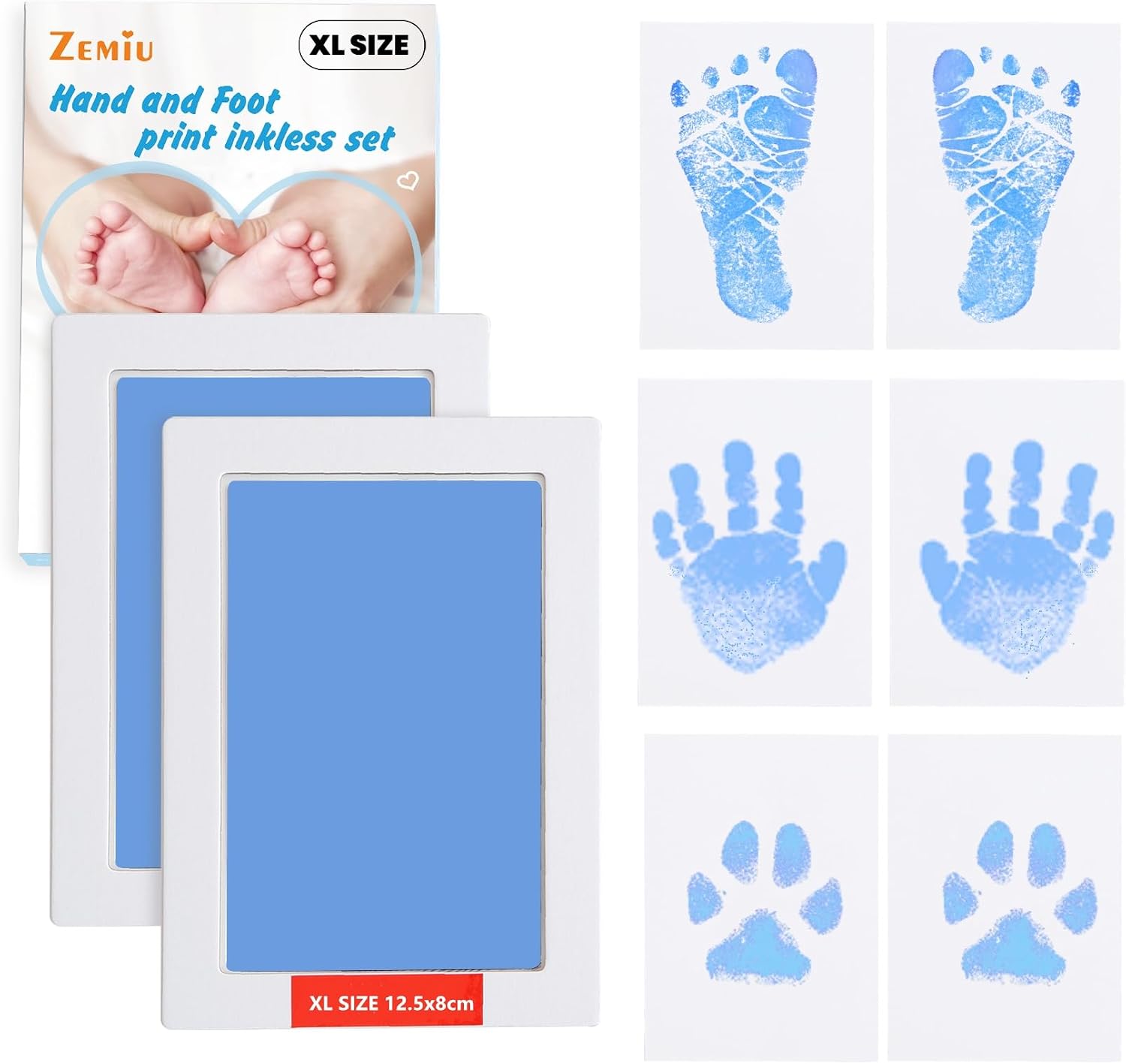 Imagen de Zemiu Baby Handprint and Footprint XL Size Kit – 2 Clean-Touch Ink Pads, 6 Imprint Cards (Blue) en OfertitasTOP