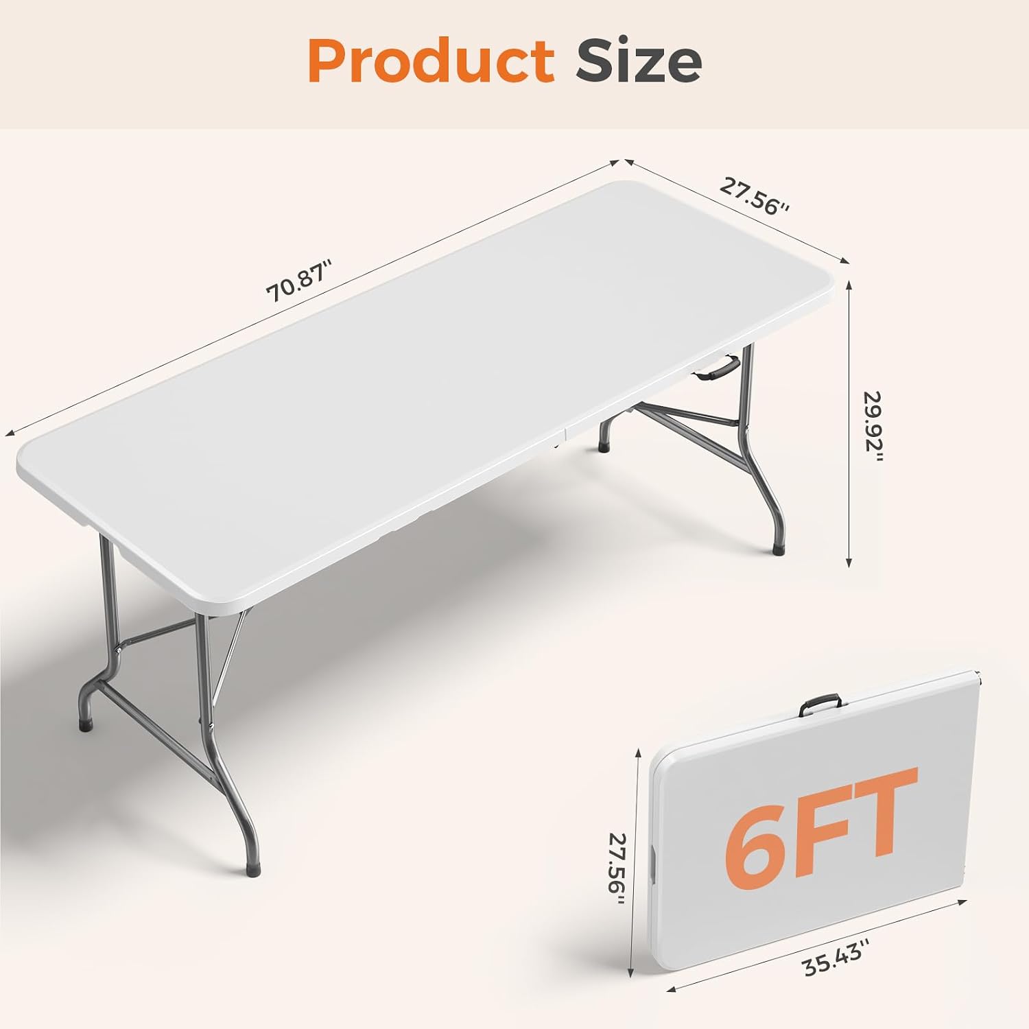 Detalle de Sweetcrispy SW226-ZDZ-6FTDJ2 6-Foot Folding Picnic Table, HDPE Top