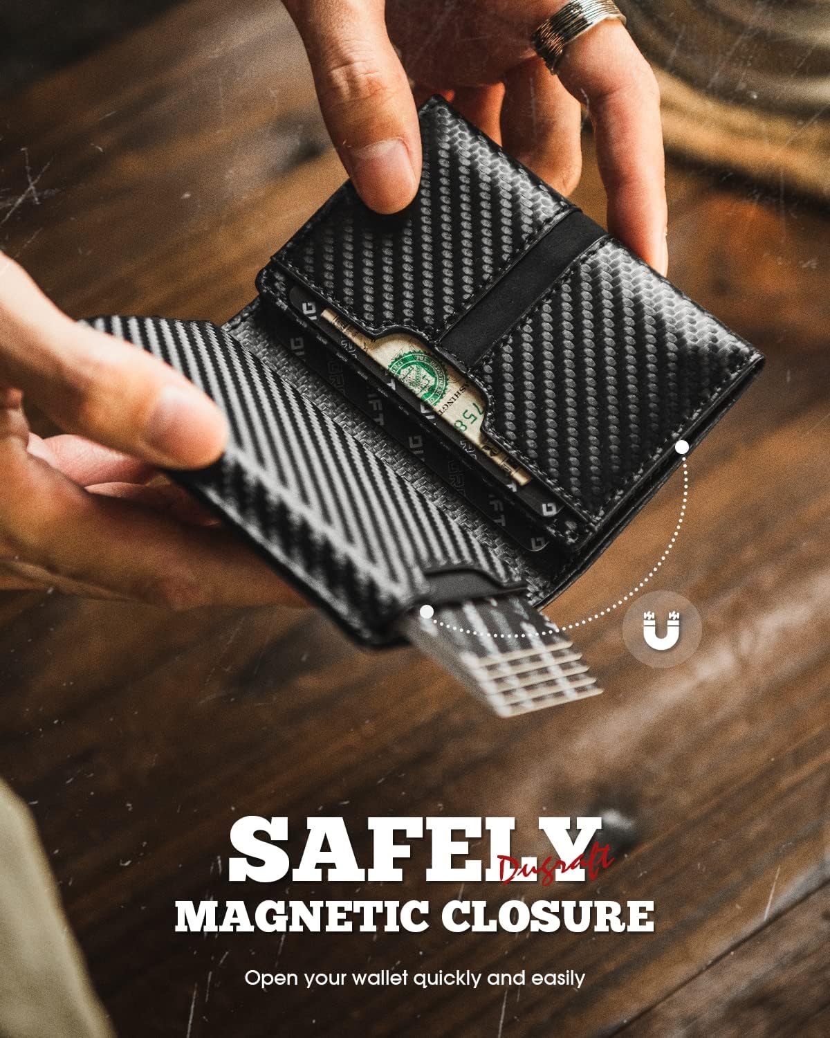 Detalle de DUGRAFT Mens Leather Wallet RFID Blocking with Pop Up Card Ejector, ID Window and 4 Extra Slots
