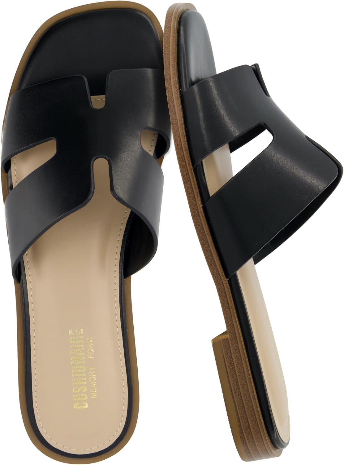 Detalle de CUSHIONAIRE Voyage Cutout Strap Slides for Women — memory foam slip-on summer flats