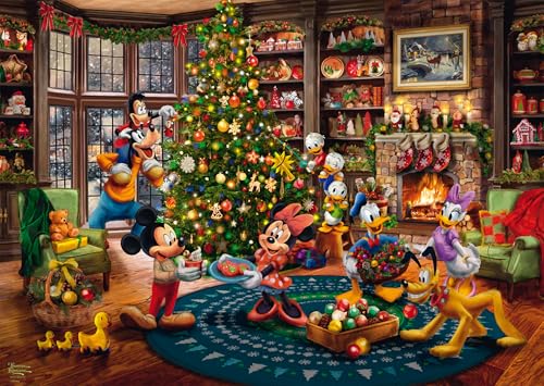 Detalle de Disney, Mickey & Minnie Trimming The Tree: Puzzle Thomas Kinkade 1000 Teile – Schmidt
