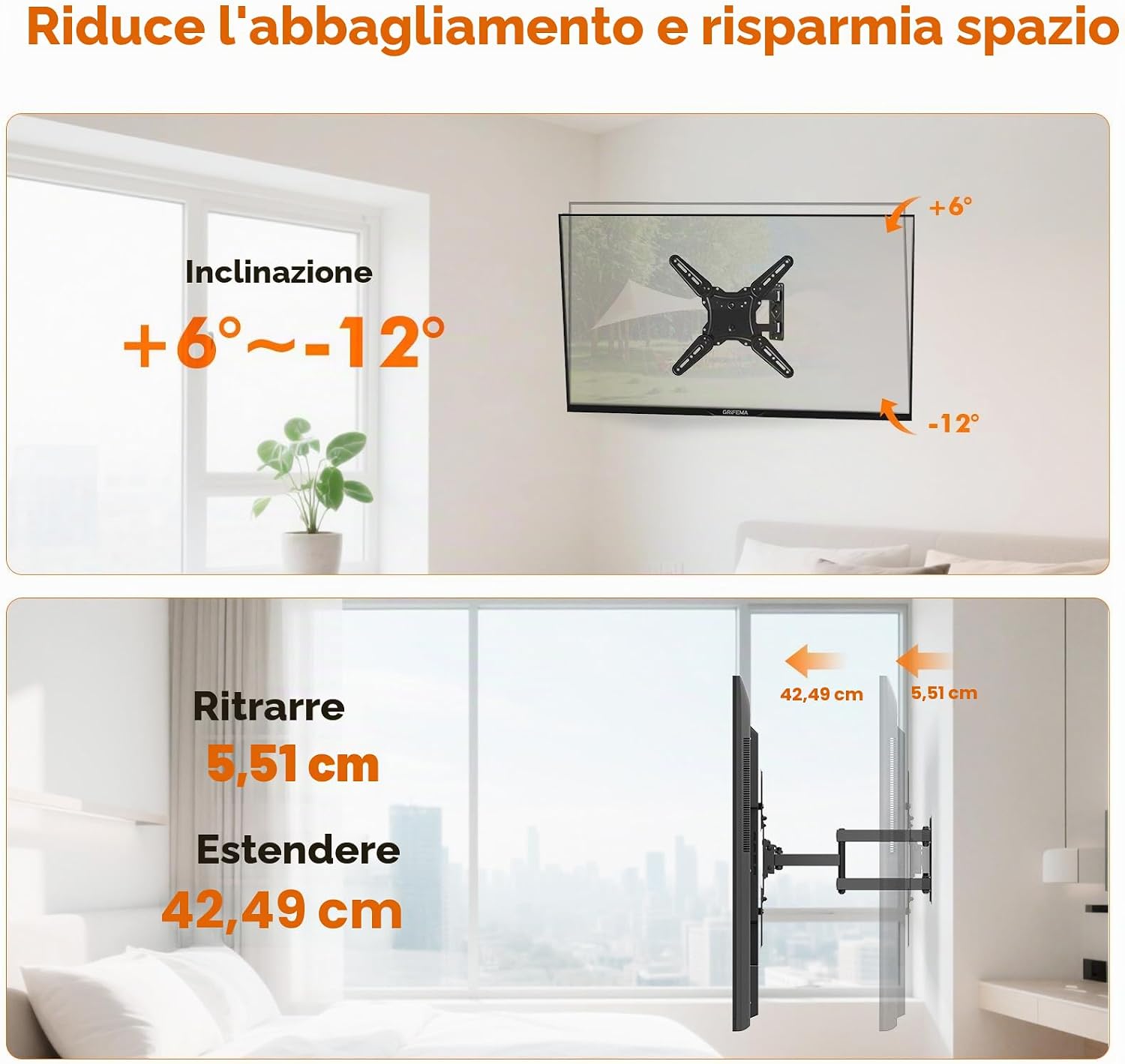 Detalle de GRIFEMA GB1010 supporto TV da parete 26–65" estendibile