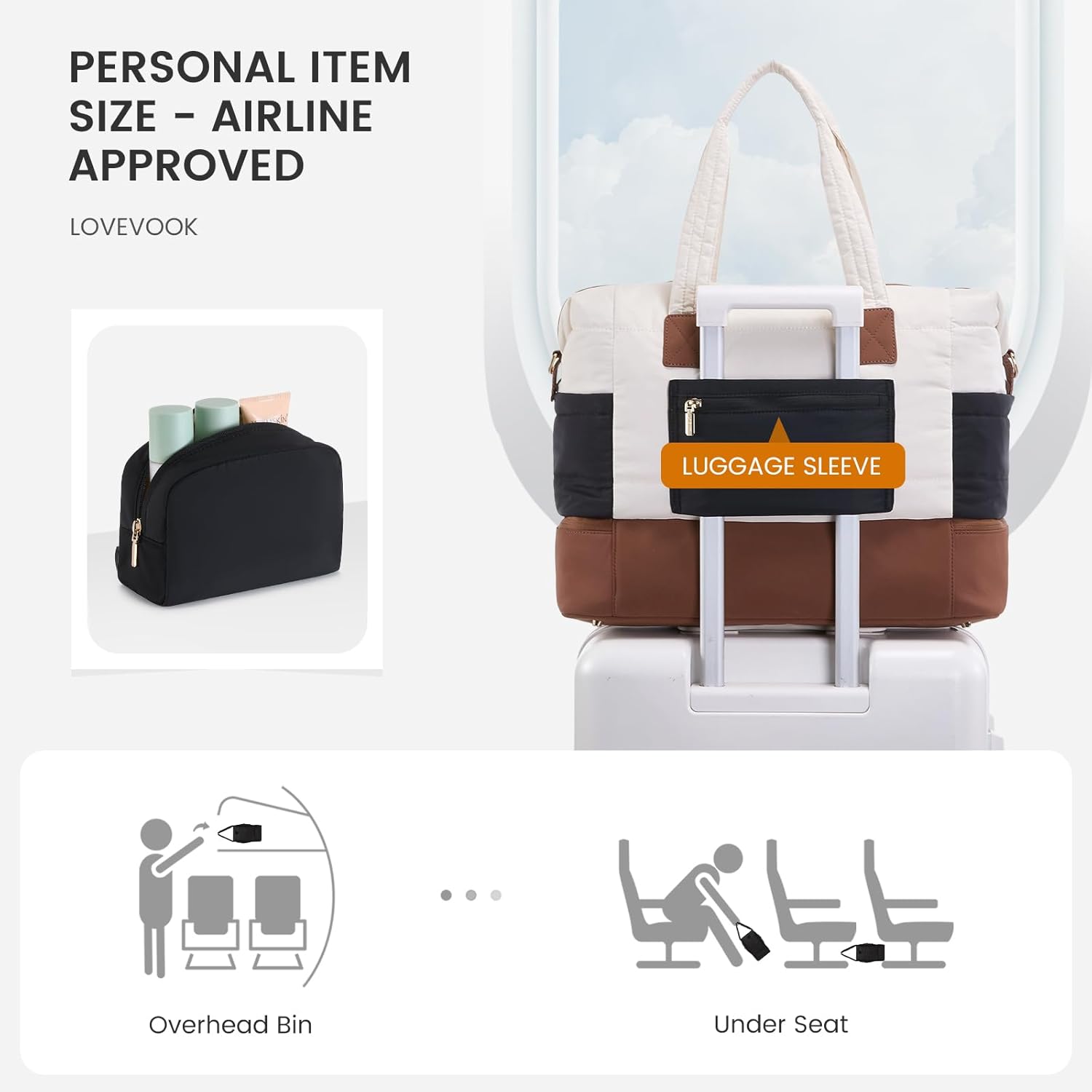 Detalle de LOVEVOOK Travel Duffle Bag: 40L Puffer Weekender with Shoe Compartment (2-Pack)