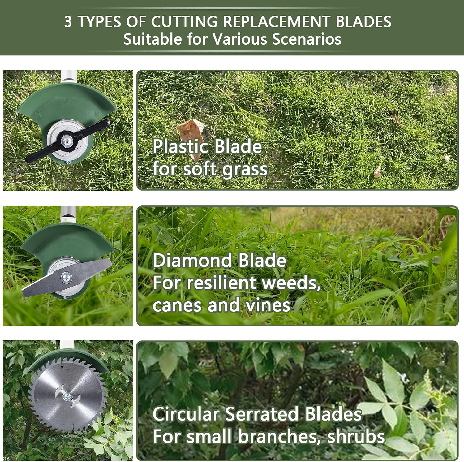 Detalle de Grass Strimmer Cordless with Metal Blades, 21V 4000mAh Battery Powered – 3 in 1 Electric Strimmer