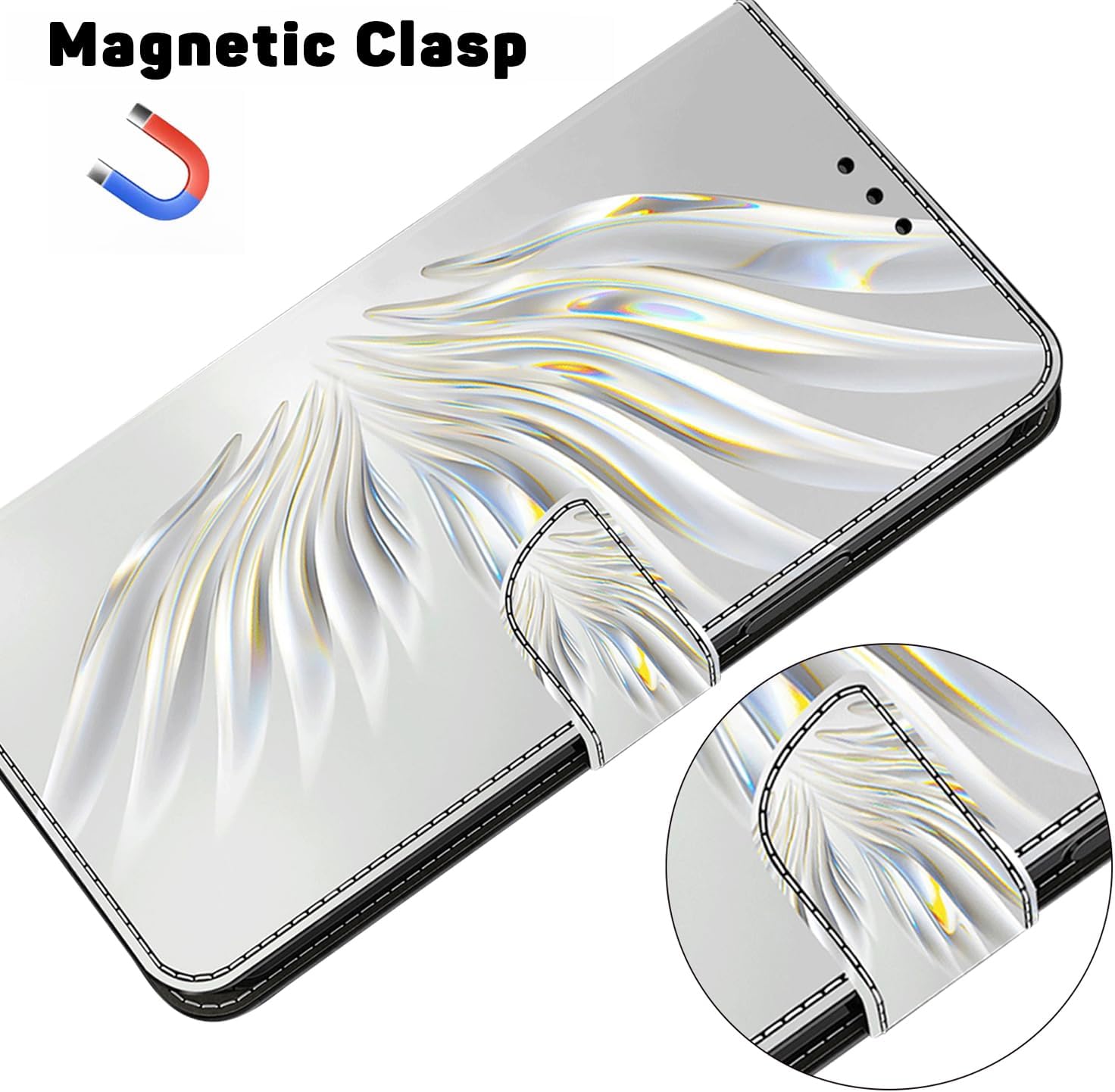 Detalle de BOLELAW Wallet Case for Samsung Galaxy S24 FE – PU leather flip cover with magnetic closure, 2 card slots & kickstand