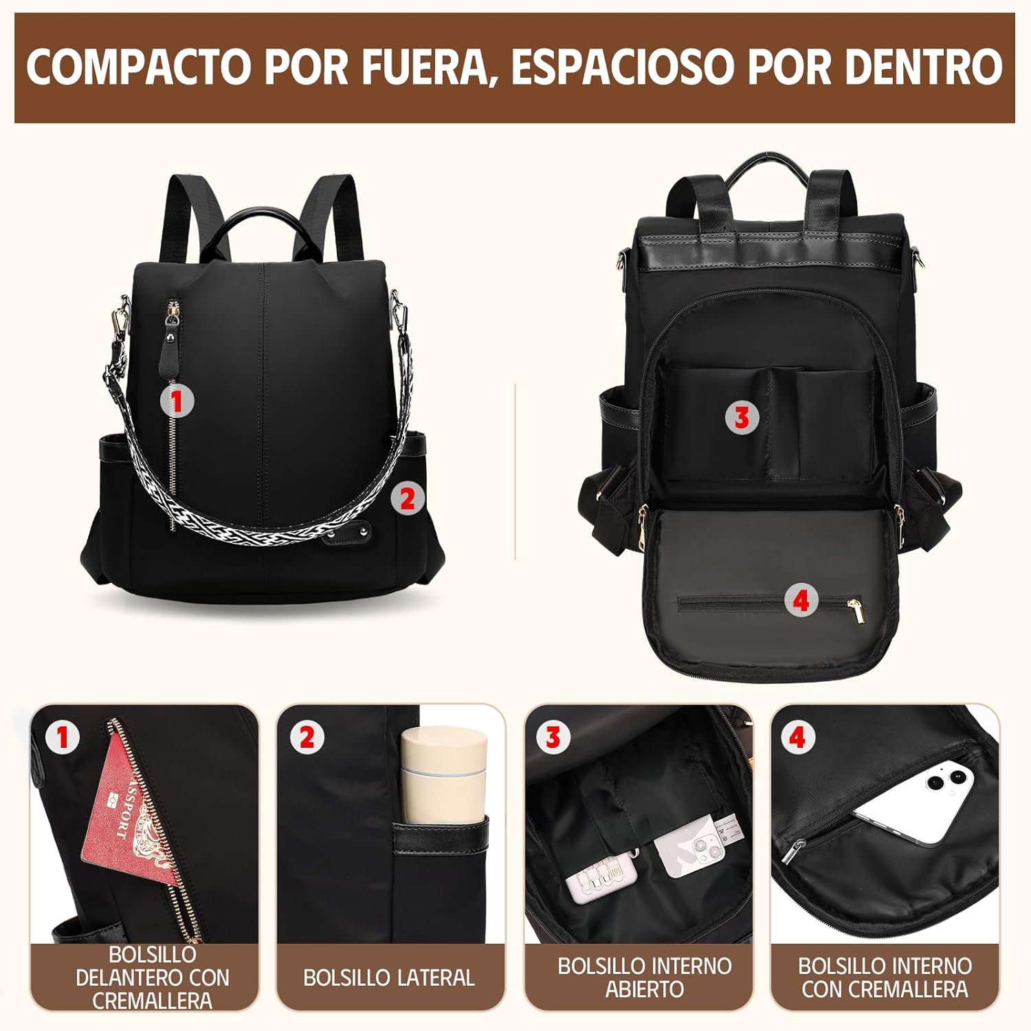 Thumbnail 3 de ONETOALL Bolso Mochila Mujer Casual