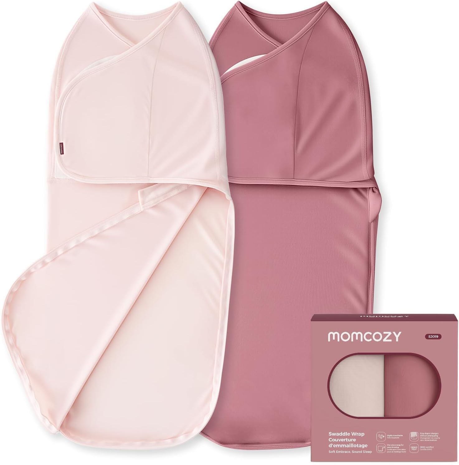 Momcozy Swaddle Neonato a Chiusura Silenziosa, 2 pezzi Rosa (0–3 mesi)