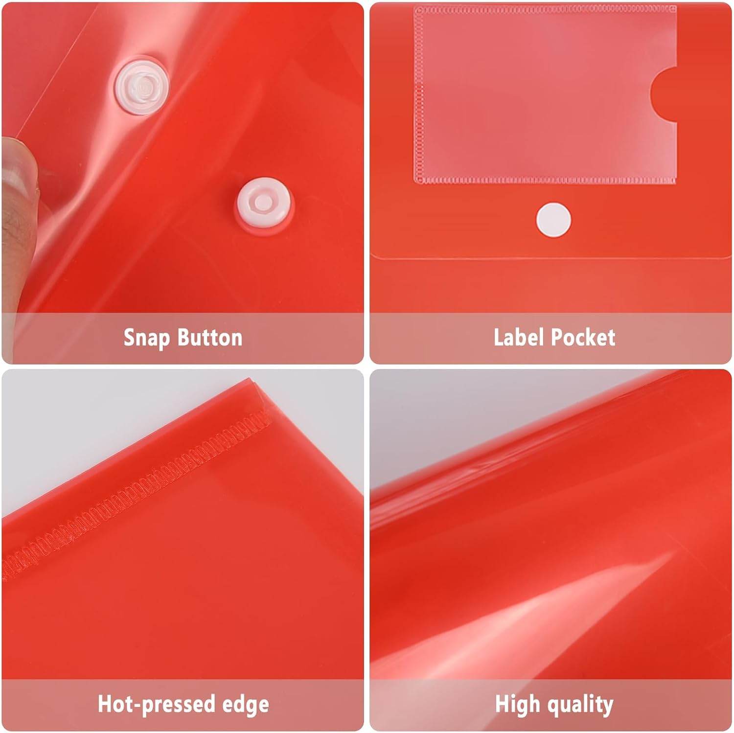Thumbnail 4 de A4 Plastic Wallets with Popper – 30 Pack (Red) for A4 Documents