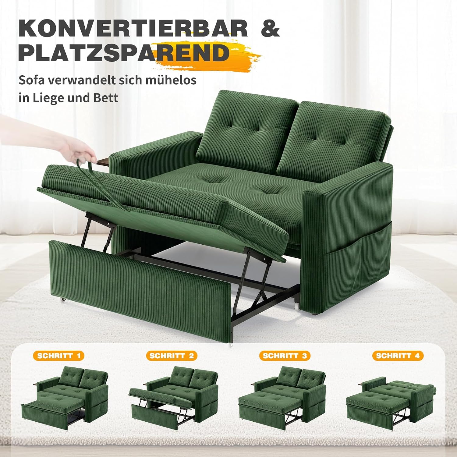 Detalle de YOUDENOVA Divano letto 3-in-1: divano, poltrona e letto con tavolo integrato
