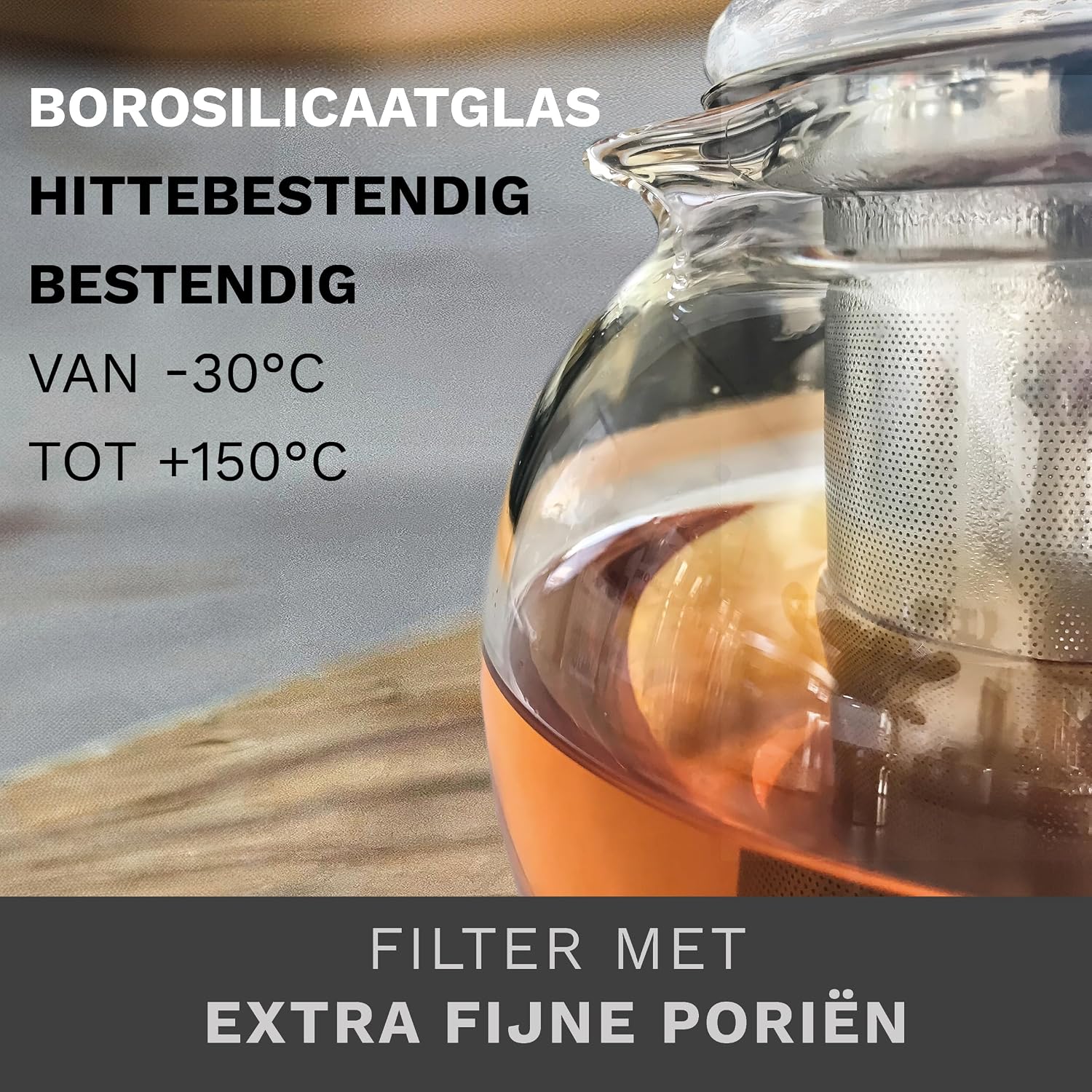 Detalle 2 de Creano 056 glazen theepot Snavel, 1,3 liter met RVS-filter