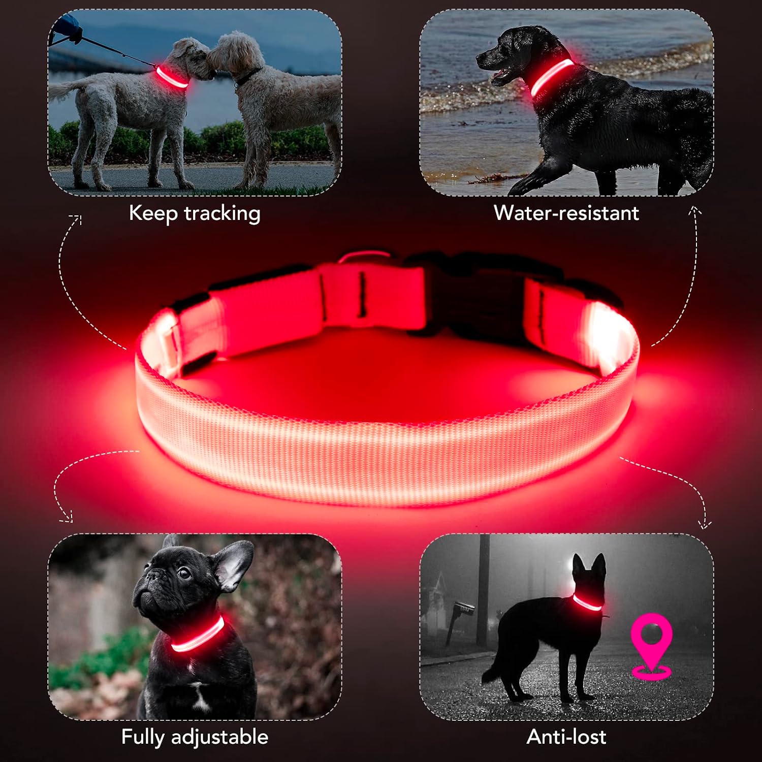 Thumbnail 3 de KOSKILL Leuchthalsband für Hunde, wiederaufladbar per USB, wasserdicht, rosa (M)