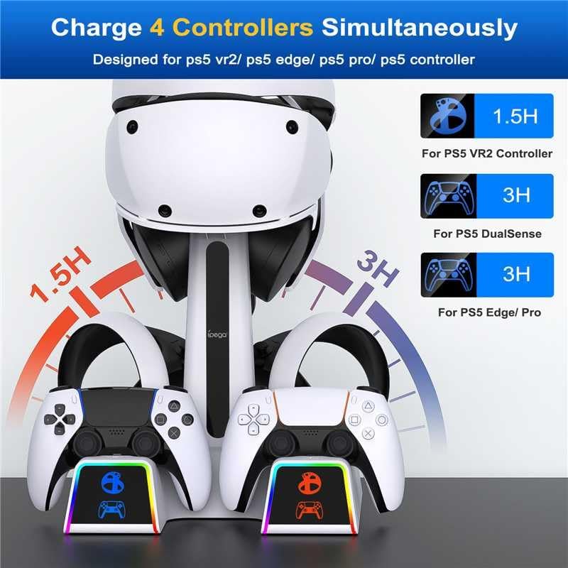Thumbnail 1 de Auarte RGB Charging Station for PS VR2 / PS5 Edge & DualSense Controllers with AC Adapter