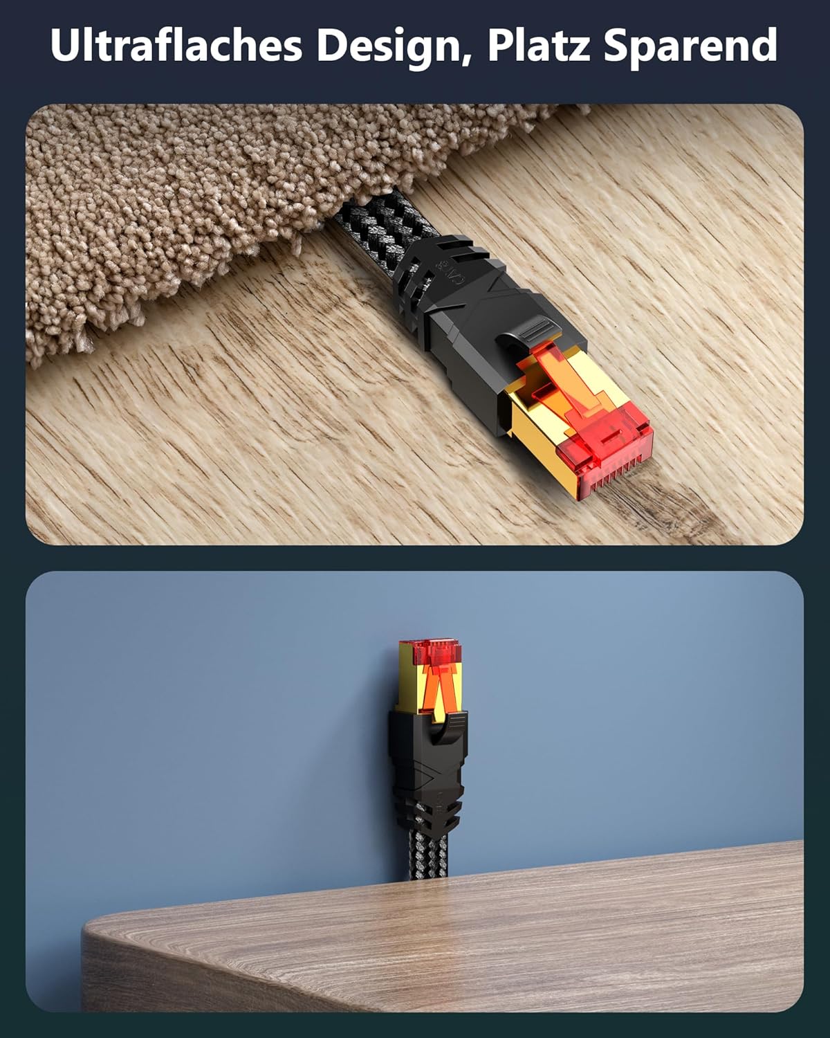 Thumbnail 3 de Tesmax Cat 8 LAN Kabel 2 m – 2 Stück, S/FTP, 40 Gbps, 2000 MHz, RJ45, flach, Nylon Geflochten, ideal für PS5, Switch und Steam Deck