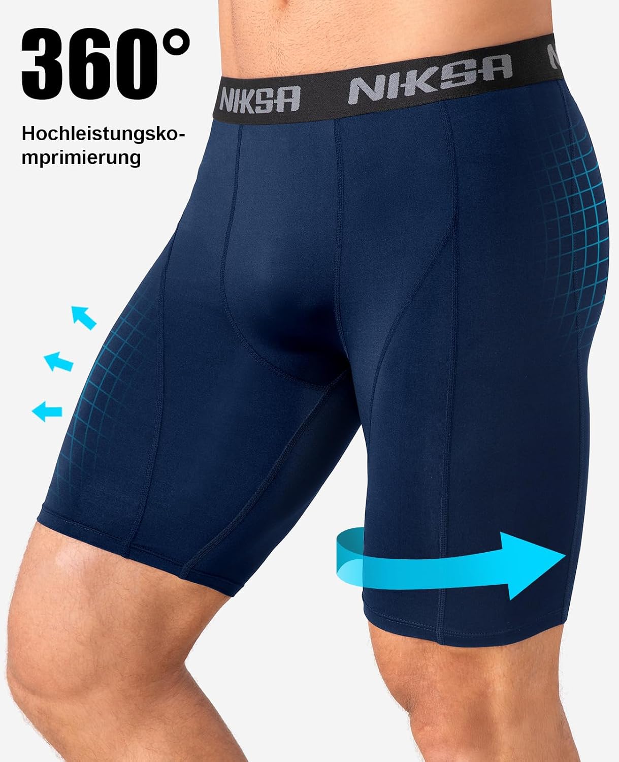 Detalle 2 de Niksa 1/3er Pack Herren Kompressionsshorts – schnelltrocknendes Base Layer mit Handyfach