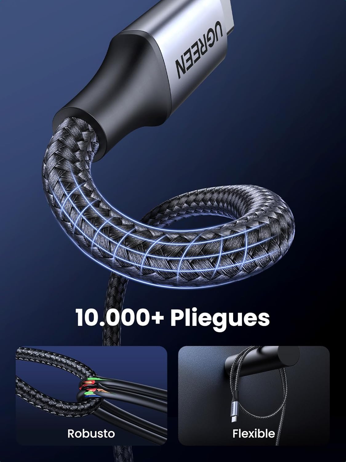 Detalle 2 de UGREEN Cable USB C 240W Carga Rápida para Dispositivos ⚡