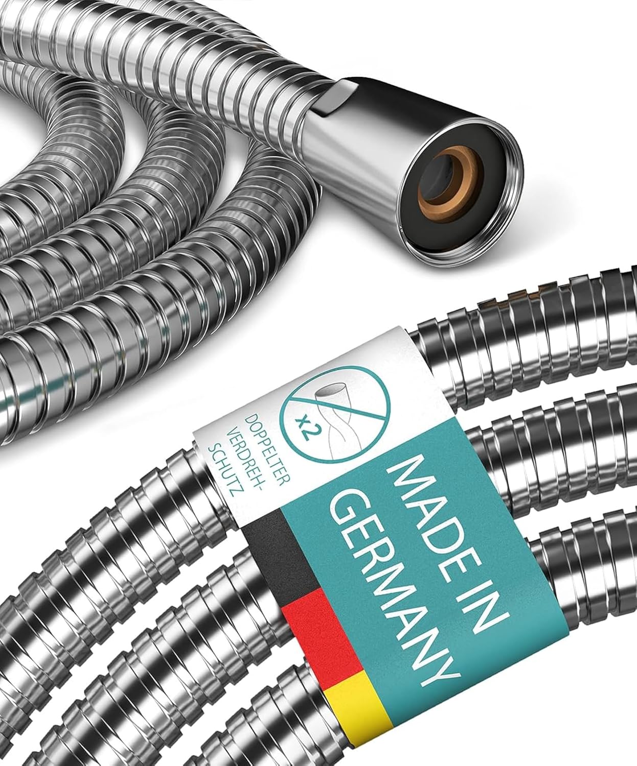 Detalle de Engelbach Duschschlauch 2m mit doppeltem Verdrehschutz – Edelstahl, universal ½” Anschluss