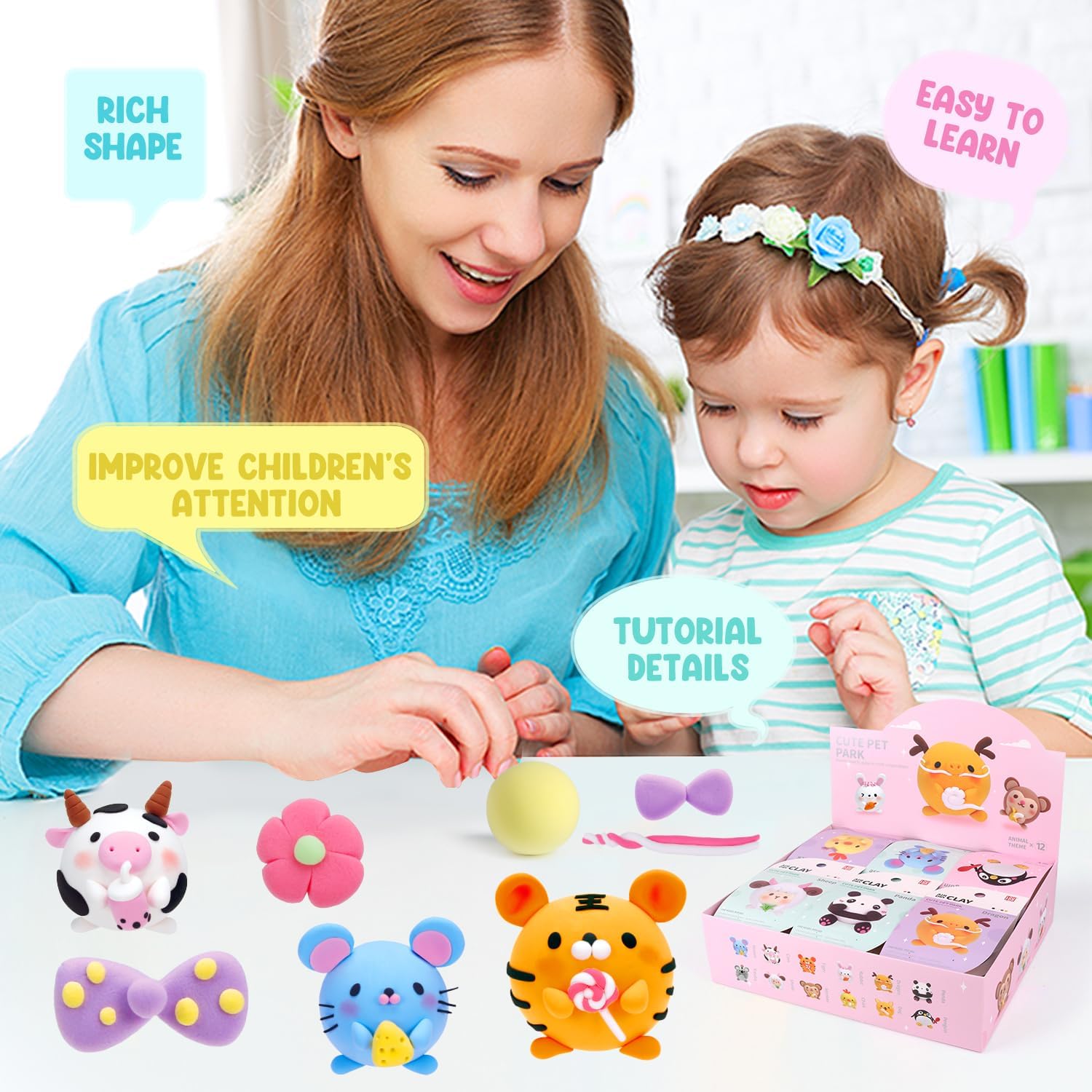Detalle de LOUFOR Air Dry Clay Kits for Kids (Ultra Light, Soft, Non-Toxic) with Sculpting Tools & Tutorials
