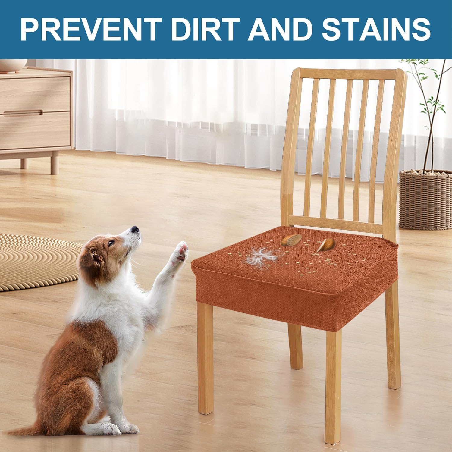 Thumbnail 5 de Smiry Waterproof Dining Chair Seat Covers, Set of 4, Rust Stretch Jacquard