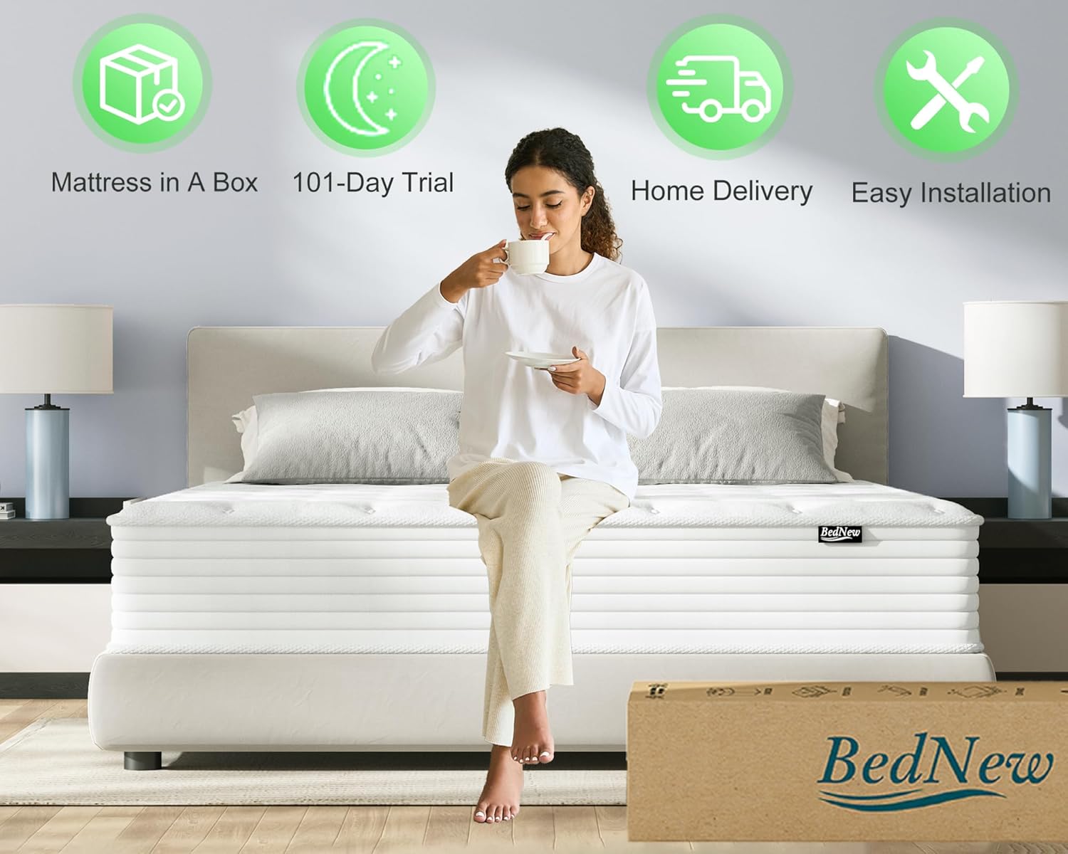 Detalle de Bednew 12 Inch Small Double Hybrid Mattress (120x190x30cm) – Medium Firm with Pocket Springs and Breathable Foam