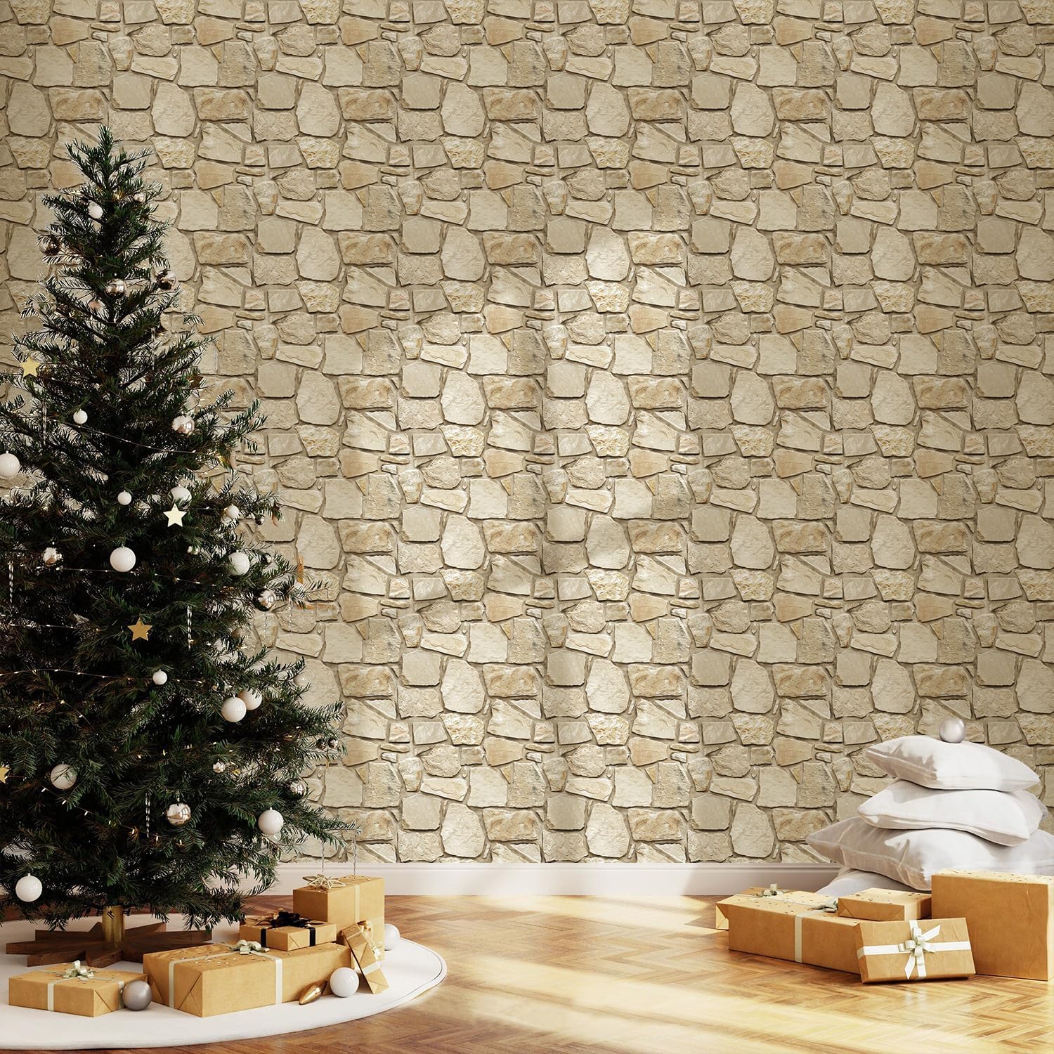 Detalle de COMSTICKC Pannelli Adesivi 3D Pietra – 10 Pezzi 30x30 cm, Look mattone impermeabile
