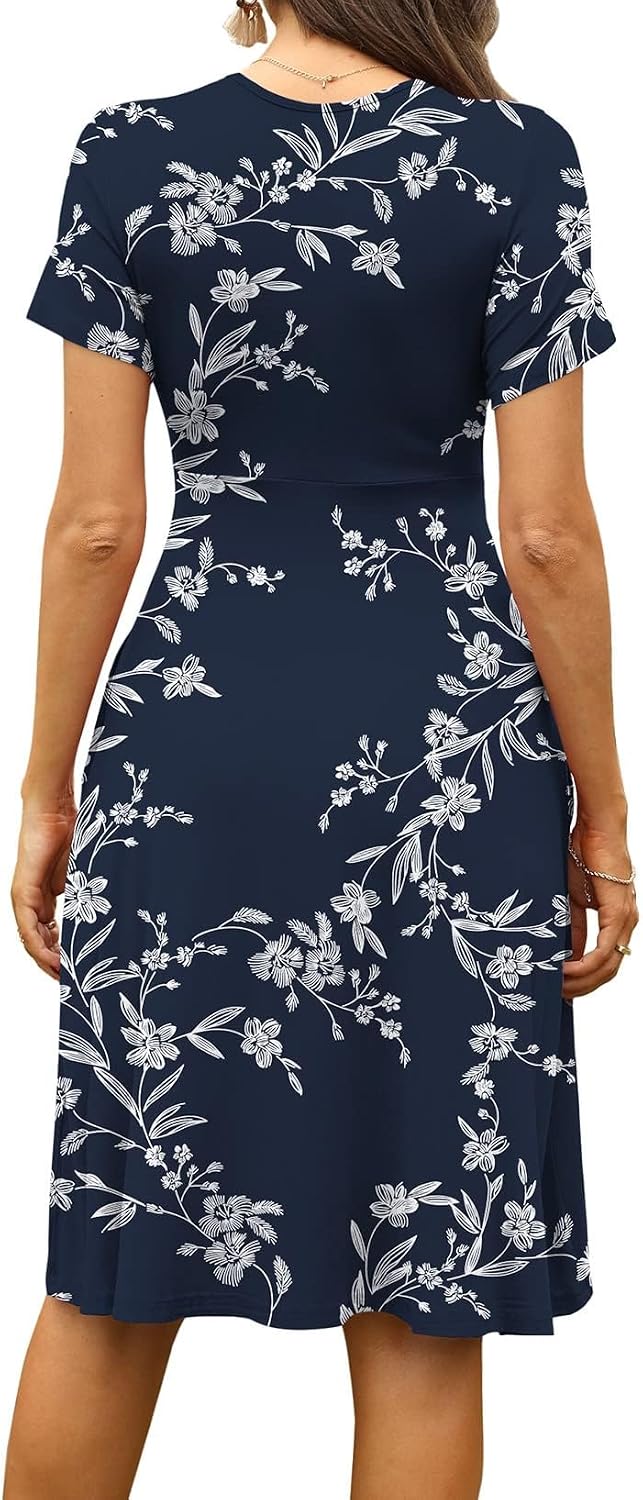 Detalle de WEACZZY Women’s Summer Short Sleeve Floral Wrap V-Neck Dress with Pockets