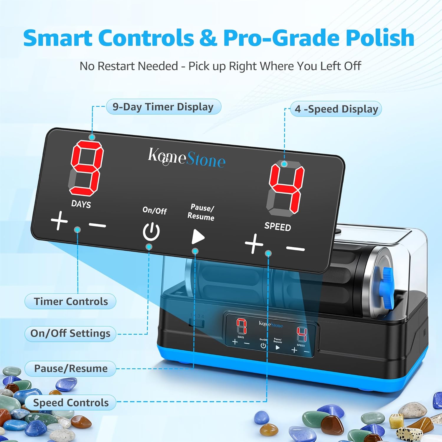 Thumbnail 4 de KomeStone Ultra Quiet 7LB Dual Barrel Rock Tumbler Kit with Noise-Canceling Cover