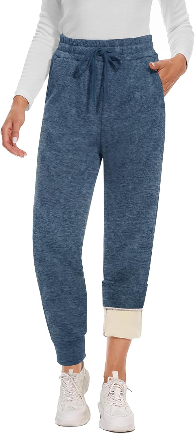 Detalle de CAMPSNAIL Fleece-Lined Women's Joggers, High-Waisted with Pockets, Black