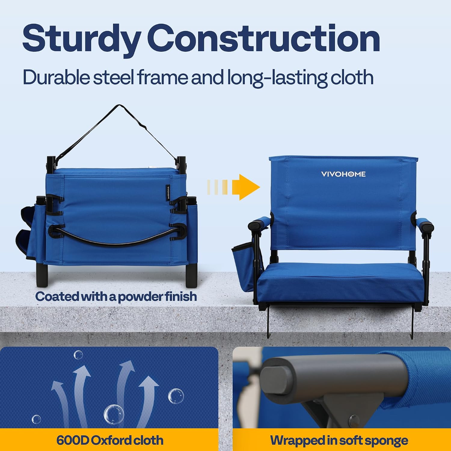 Thumbnail 4 de VIVOHOME VH1430CA-BL Stadium Seats, Folding Oxford Cloth, 350 lb Capacity