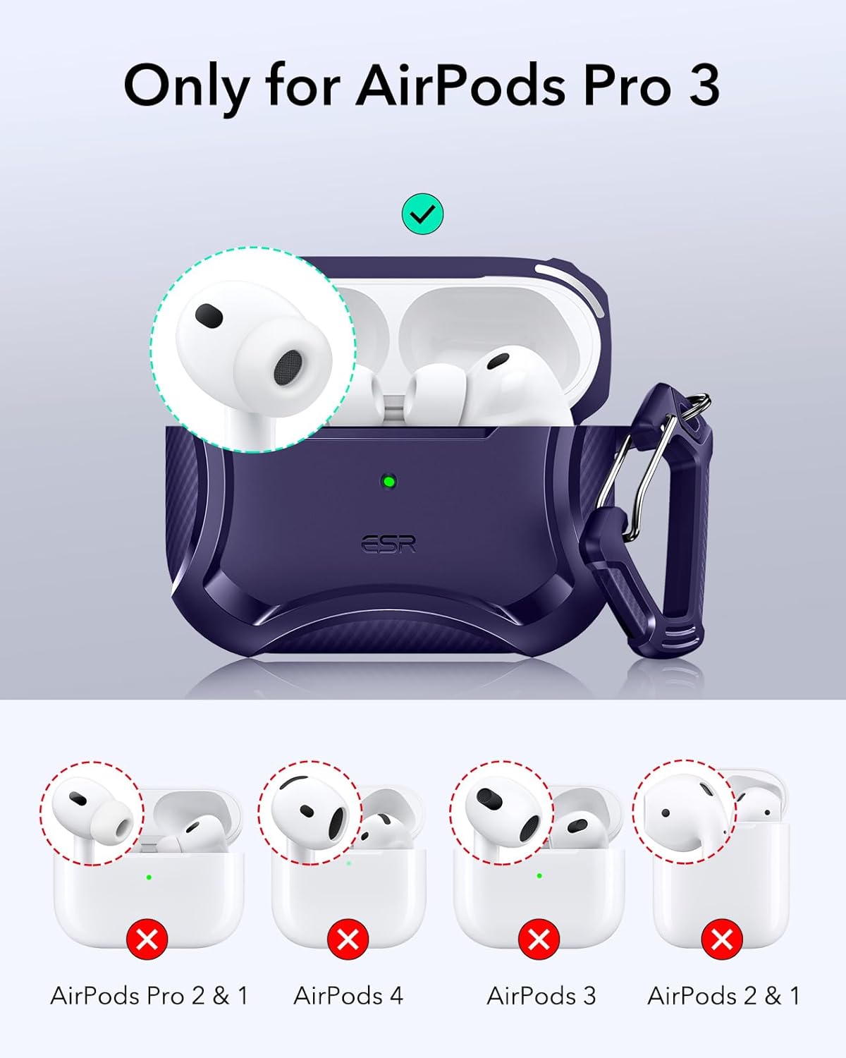Thumbnail 1 de ESR for AirPods Pro 3 Case (2025) – Purple, MagSafe Ready with Magnetic Lid