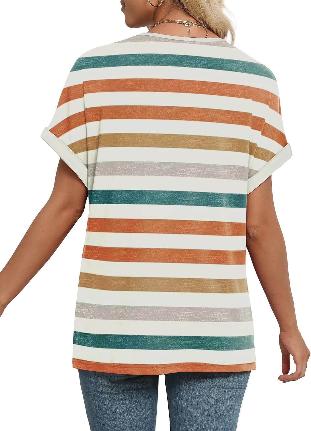 Detalle de WIHOLL Women's Summer Tops Short Dolman Sleeve, V-Neck Loose Fit Tee
