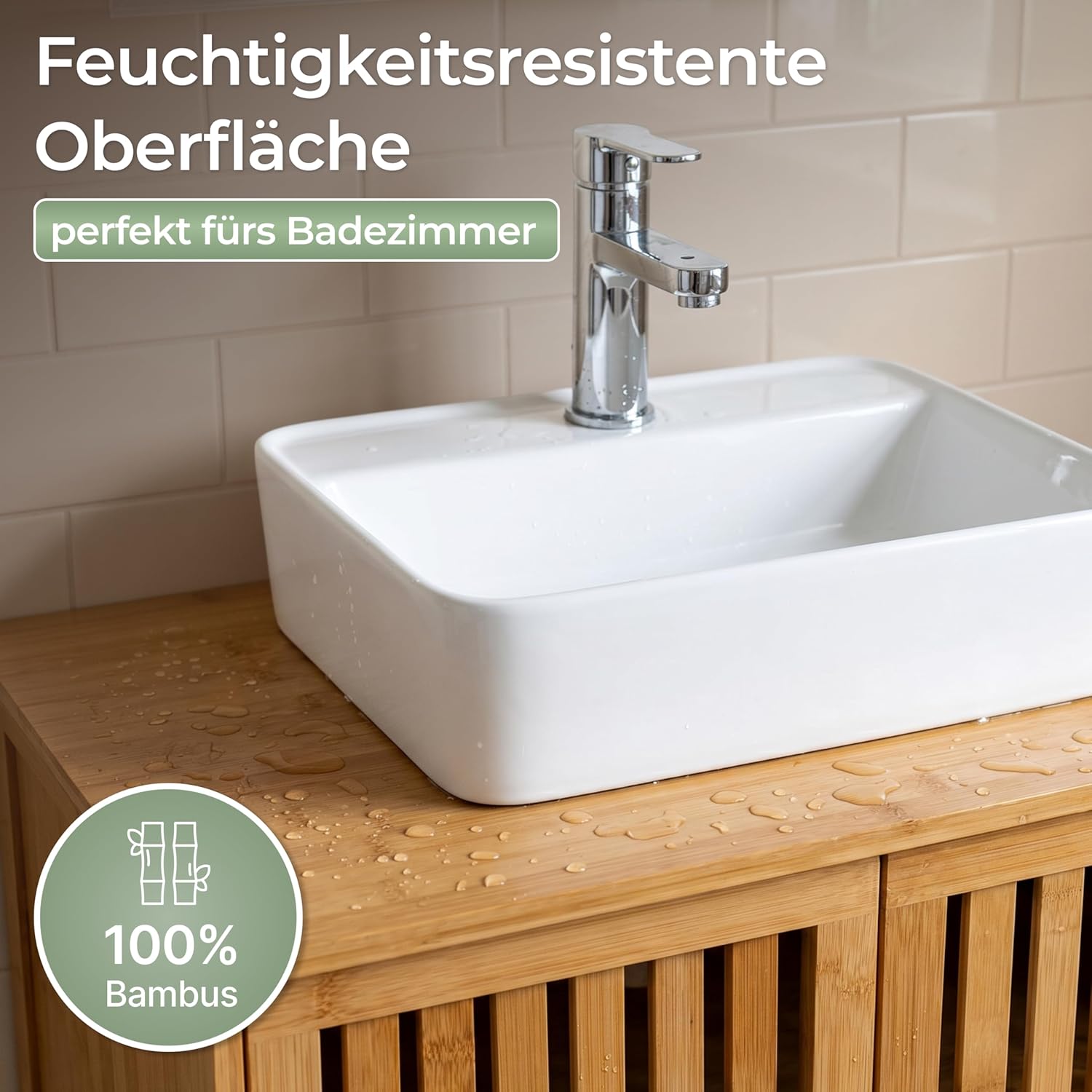 Thumbnail 2 de WOOWOOD Katzenklo Waschbeckenunterschrank aus Bambus – 60×44×60 cm