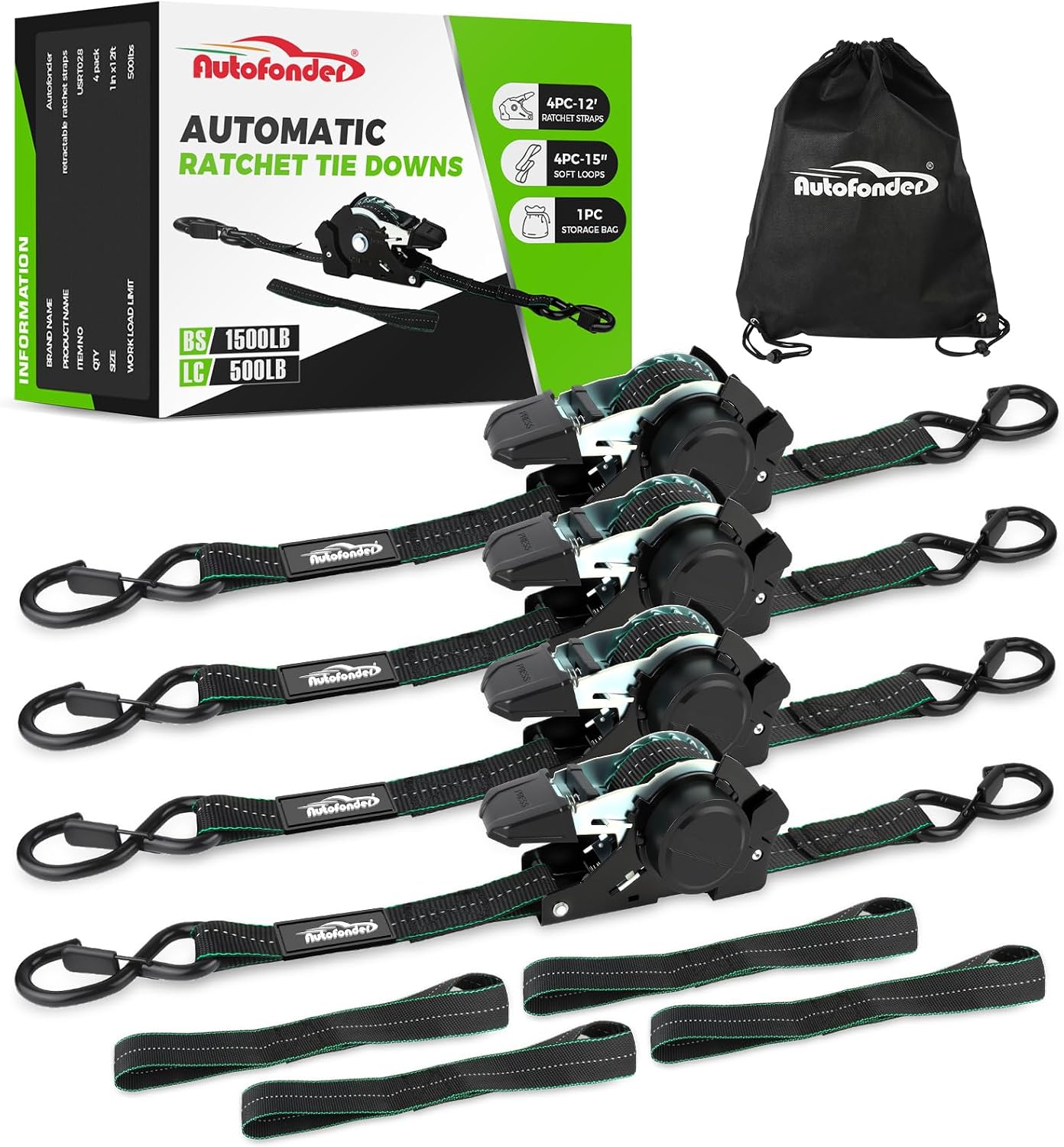 Detalle de Autofonder Retractable Ratchet Straps 1,500 lb