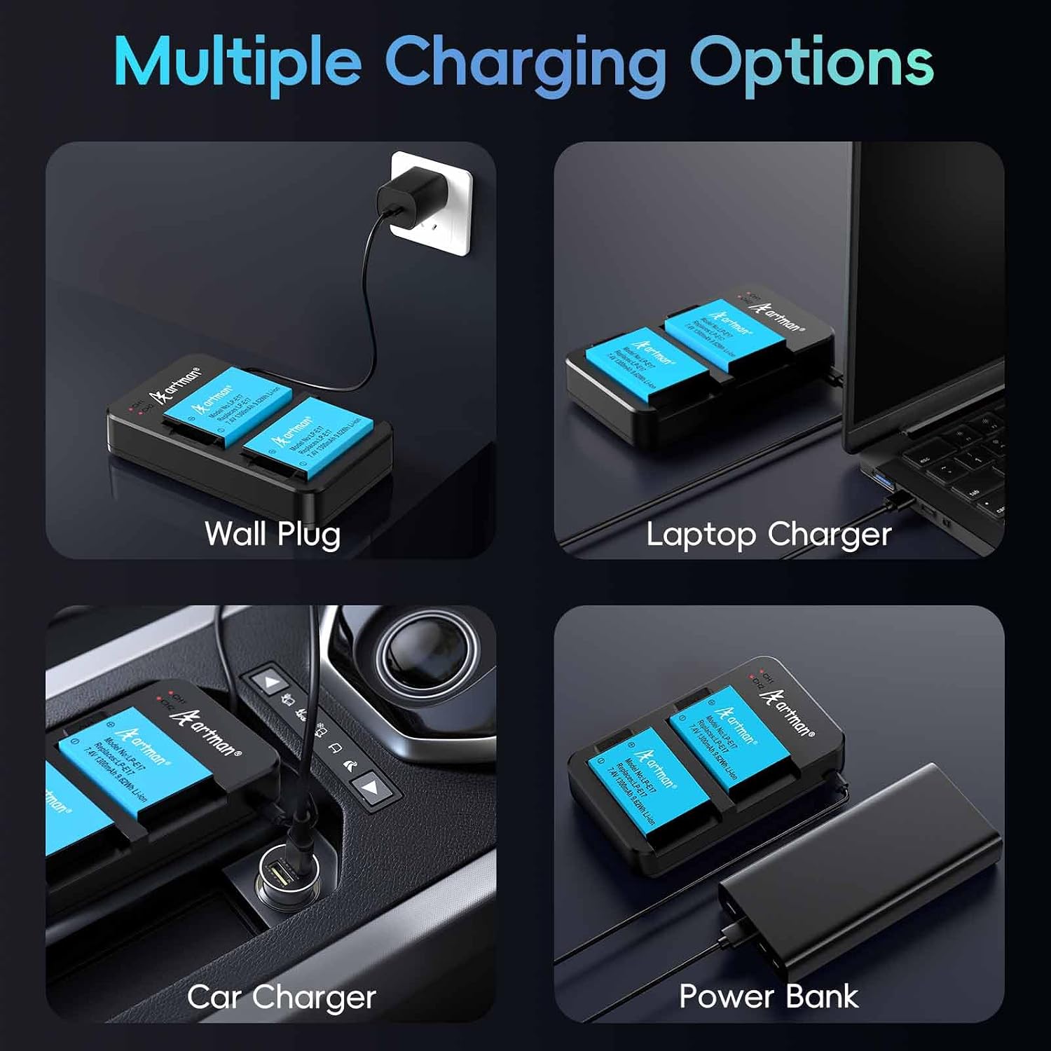 Thumbnail 5 de Artman LP-E17 2-Pack Battery with Dual USB Charger