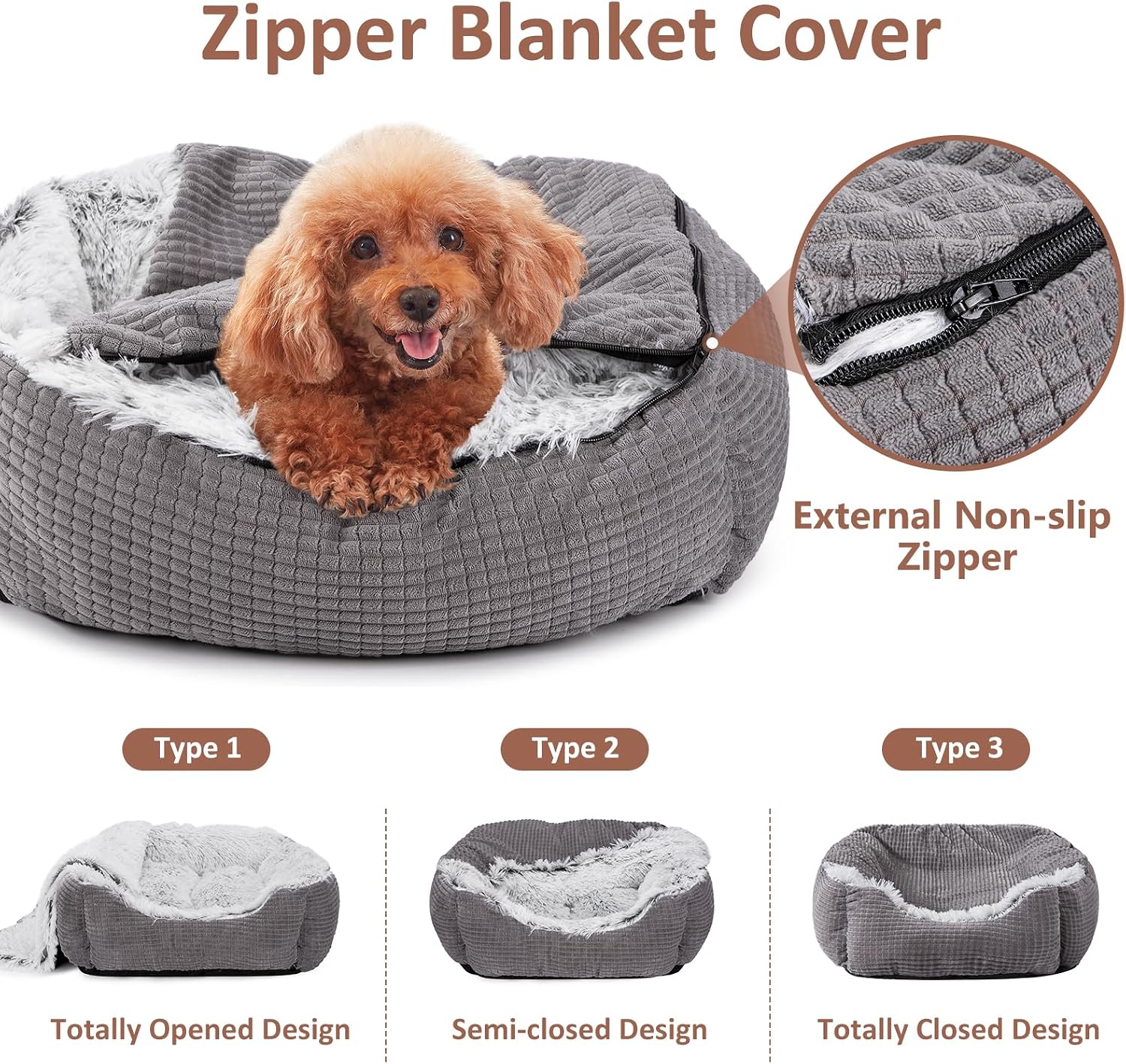 Detalle 2 de MIXJOY 35-Inch Cave Dog Bed with Attached Blanket and Bolstered Sides