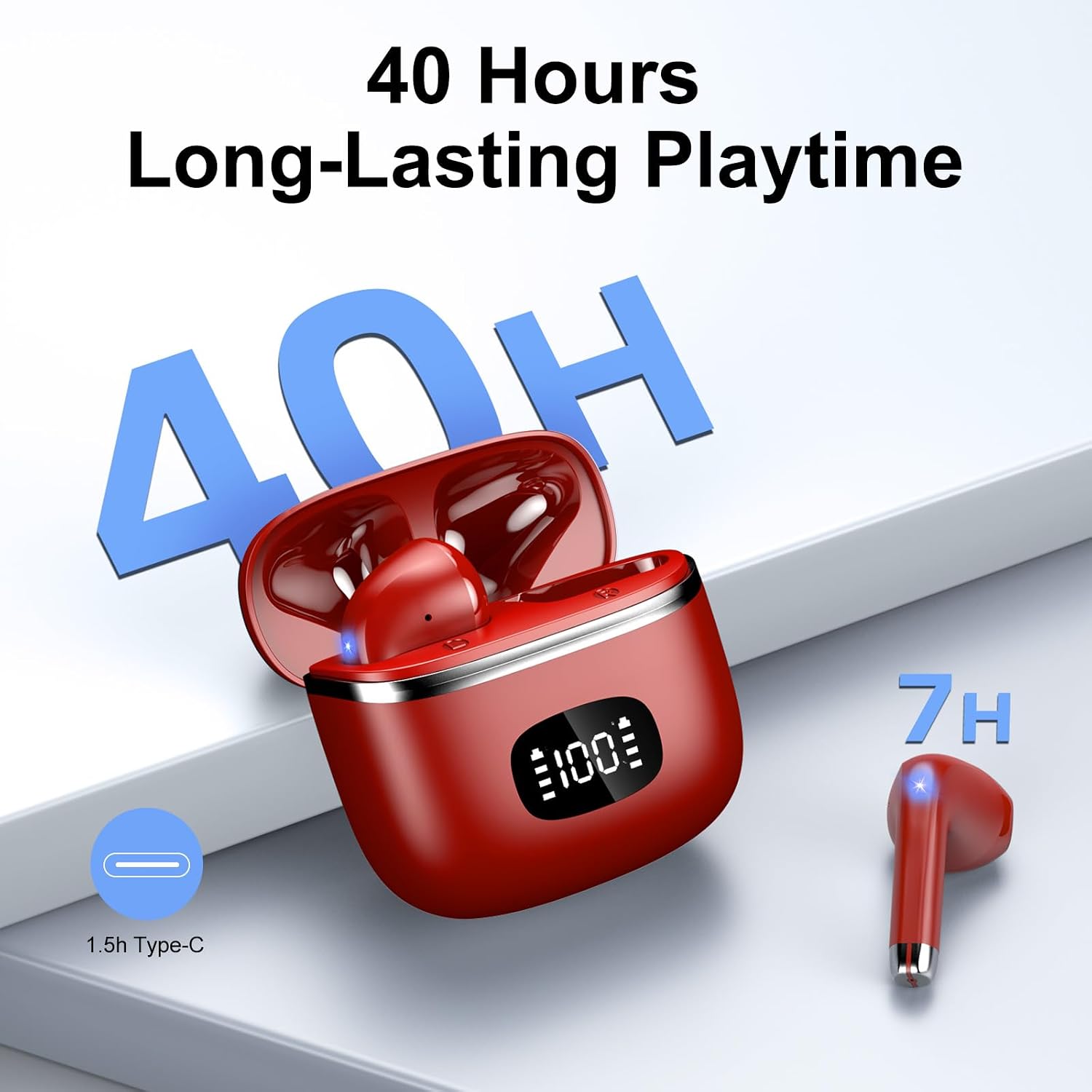 Detalle 2 de Nuovo Cuffie Bluetooth 5.4 in Ear con 4 ENC Microfoni – 40 Ore, IP7, Rosso