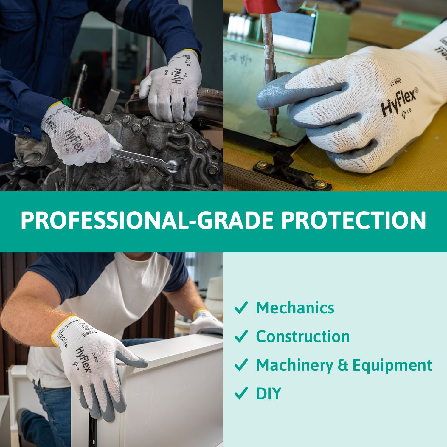 Detalle de Ansell HyFlex 11-800 nitrile work gloves, 12 pairs
