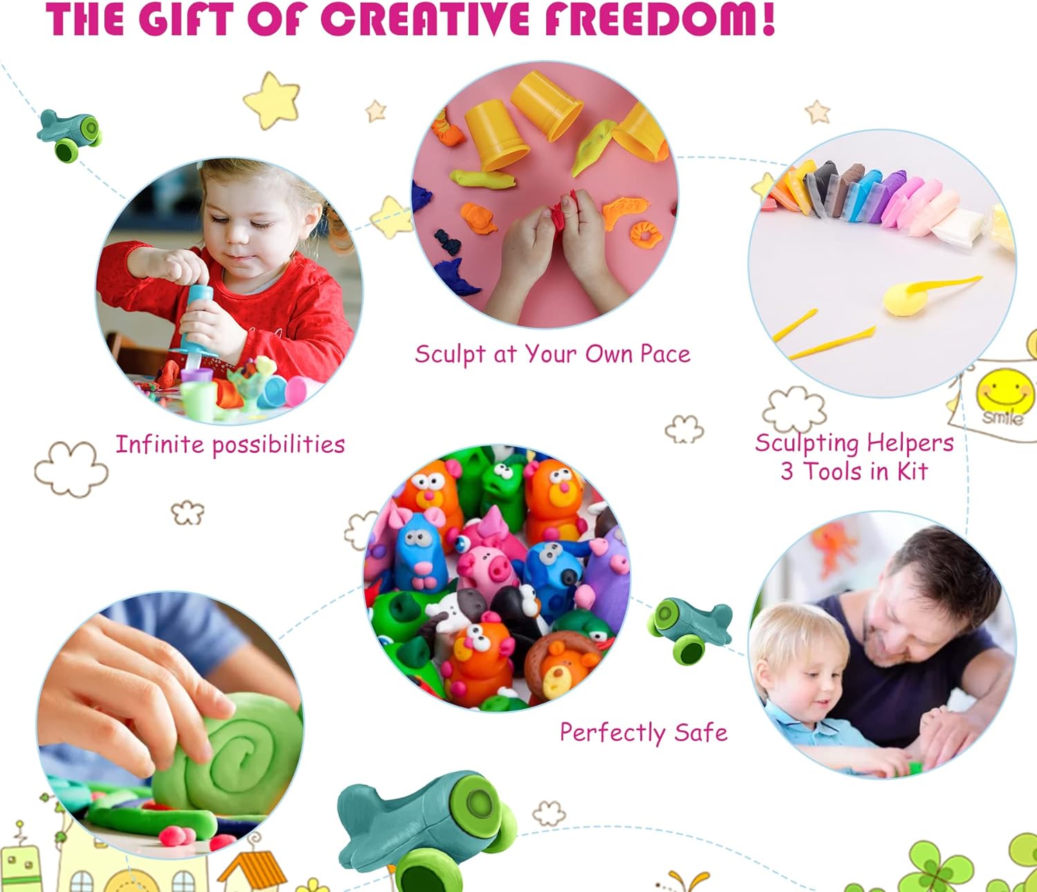 Detalle 2 de Ecurfu Air Dry Clay 24 Colors – Creative DIY Modeling Kit for Kids and Adults