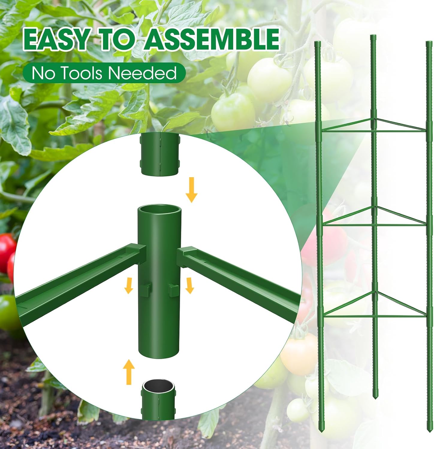 Thumbnail 4 de MQUPIN Tomato Cage and Plant Trellis – 130cm Adjustable Support Stand (3 Packs)