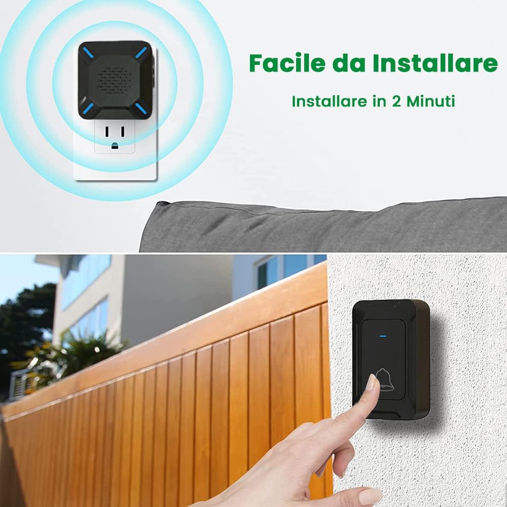 Thumbnail 4 de YYQ Campanello Senza Fili da Esterno IP68 con Grande Altoparlante – 2 Trasmettitori e 2 Ricevitori