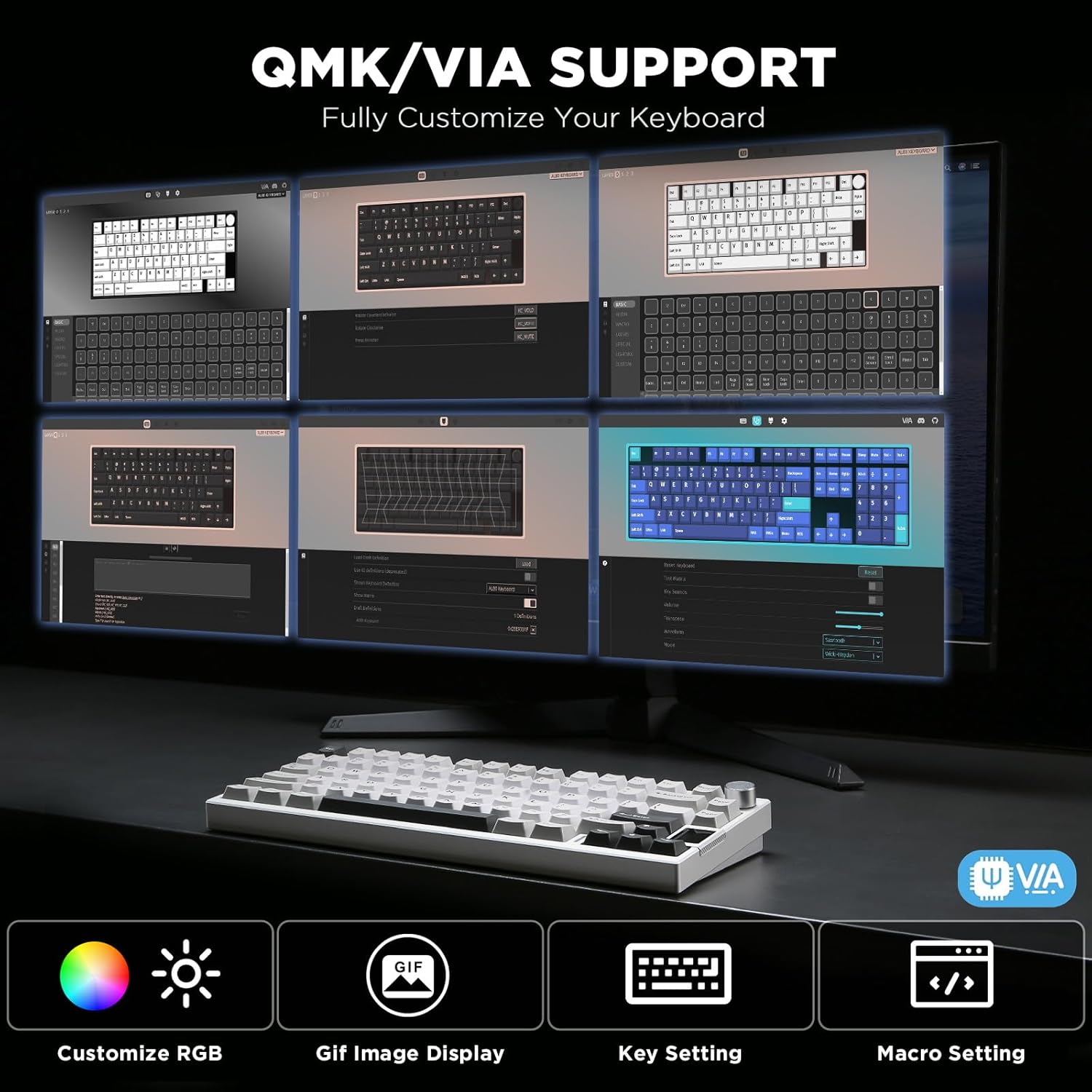 Thumbnail 2 de YUNZII AL80 Wireless Mechanical Keyboard: 75% Aluminum, Gasket Mount, LCD Display, and Knob with Tri-Mode Connectivity