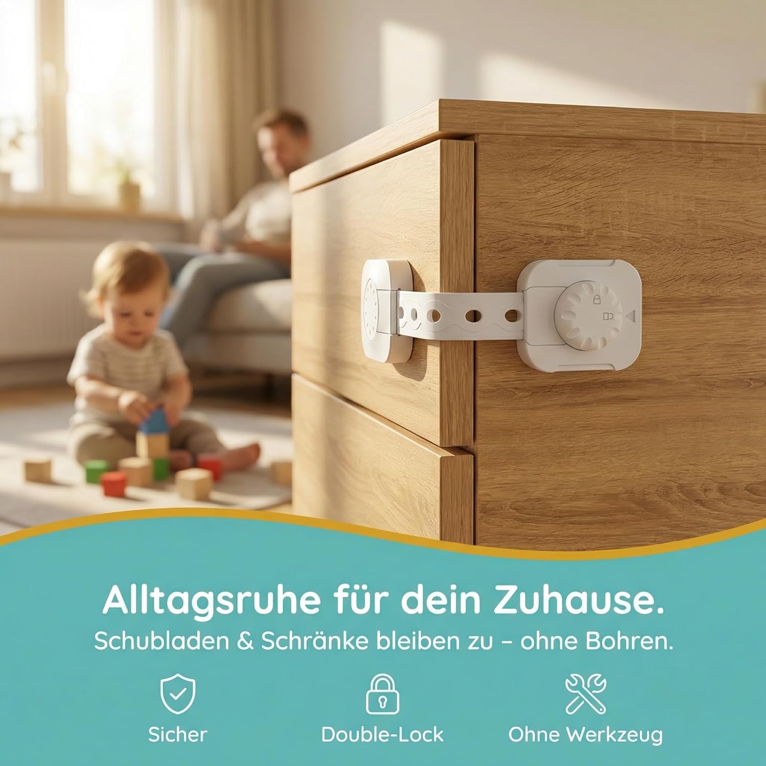 Thumbnail 1 de Homery 6x Kindersicherung Schrank – schubladensicherung mit 3M-Kleber, längenverstellbar (ohne Bohren)