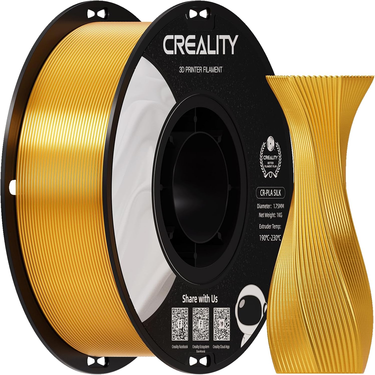 Detalle de Creality Silk PLA 3D Printer Filament, 1.75mm, 1kg, Gold Gloss Finish