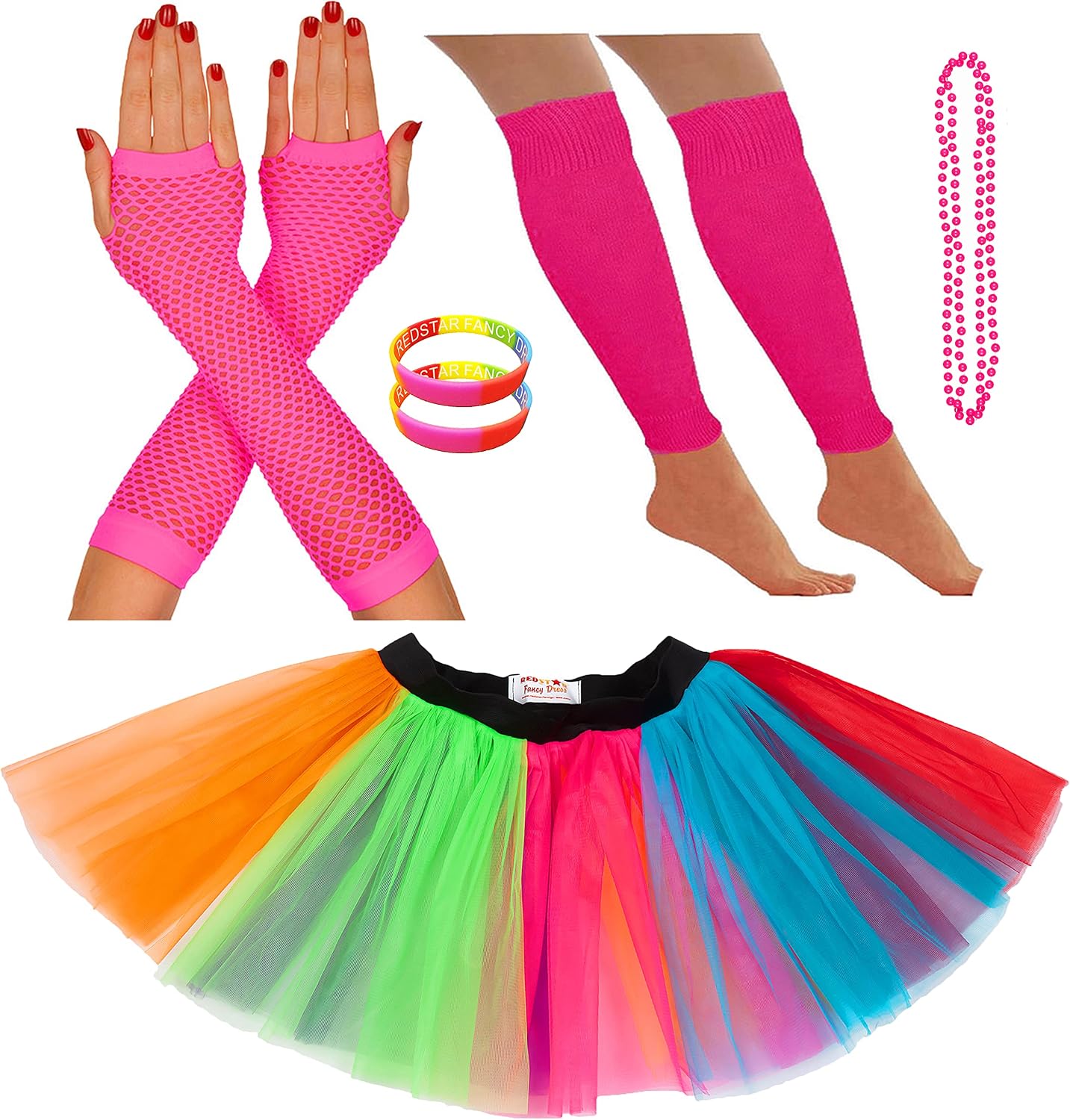 Detalle de REDSTAR Fancy Dress Neon Tutu Set with Fishnet Gloves ðŸŽ