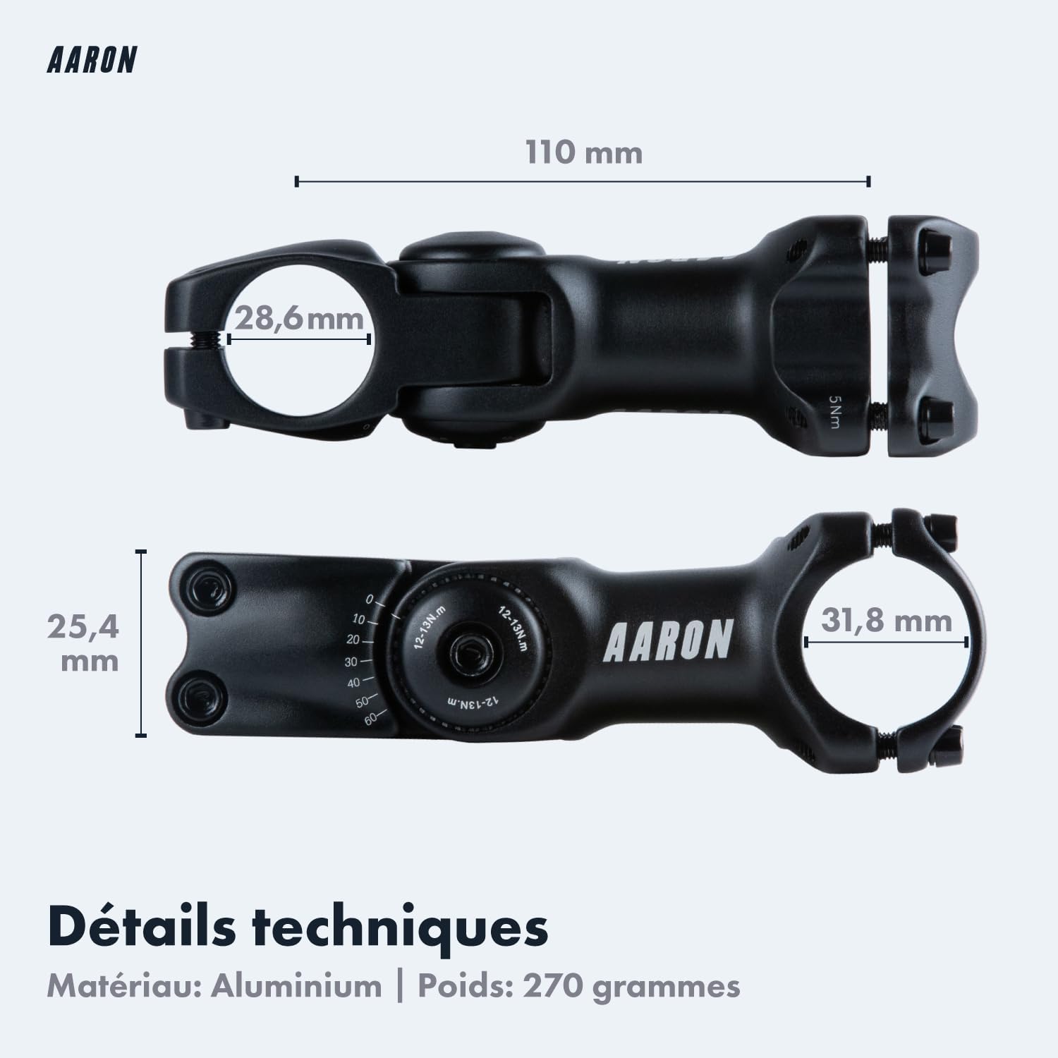 Detalle de Potence de vélo AARON Flex – Potence de guidon réglable en hauteur pour une position assise ergonomique