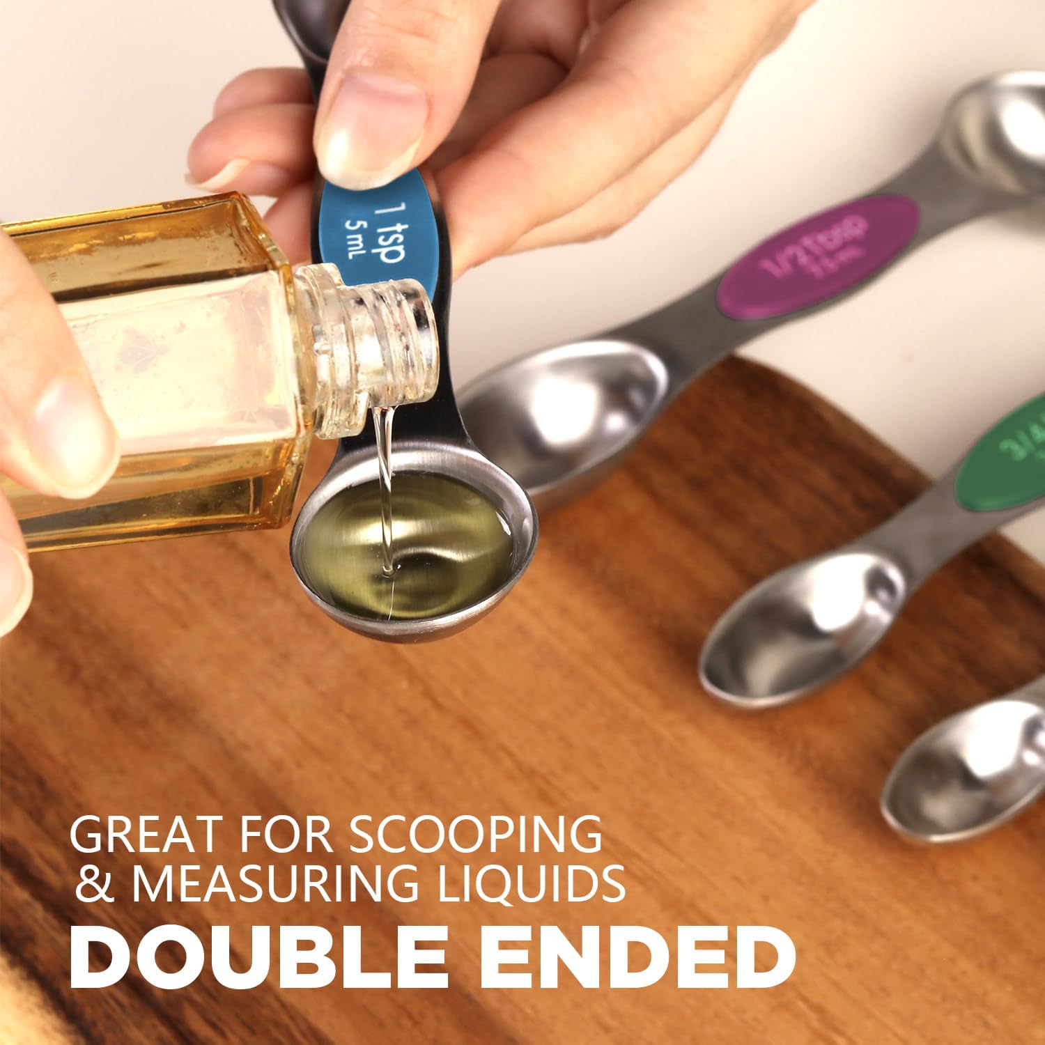 Thumbnail 4 de ChefAide Pack of 8 Stainless Steel Magnetic Measuring Spoons Set (Dual Sided, Stackable, With Leveler)