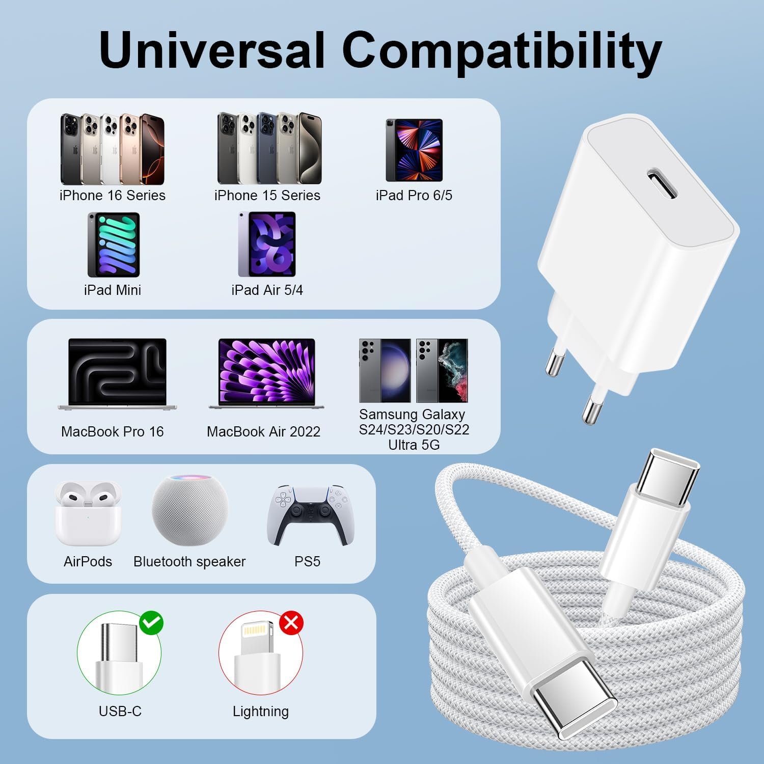 Thumbnail 6 de Bimker chargeur rapide USB-C 30 W pour iPhone 17/16 Pro et iPad (câble USB-C 2 m nylon tressé)