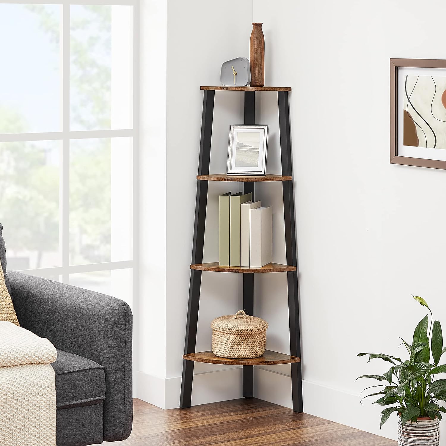 Detalle 2 de VASAGLE BARNET Collection LLS34X 4-Tier Corner Shelf, Tan and Black